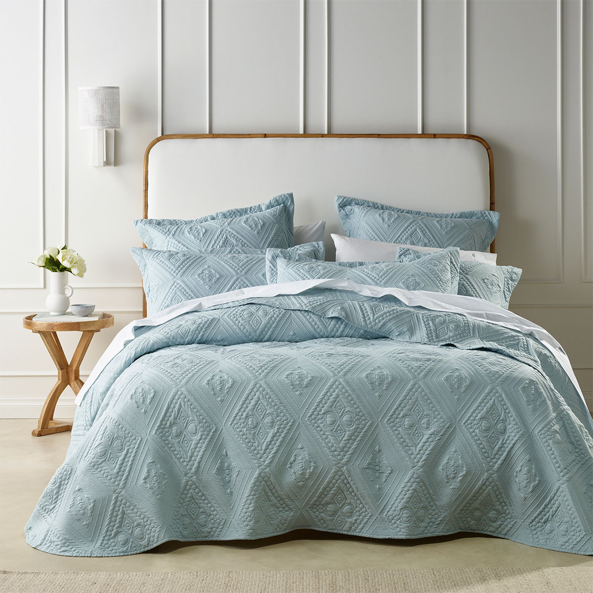 Bianca Aspen Sky Blue Embroidered Bedspread Set Double Bianca Aspen Sky Blue Embroidered Bedspread Set Double