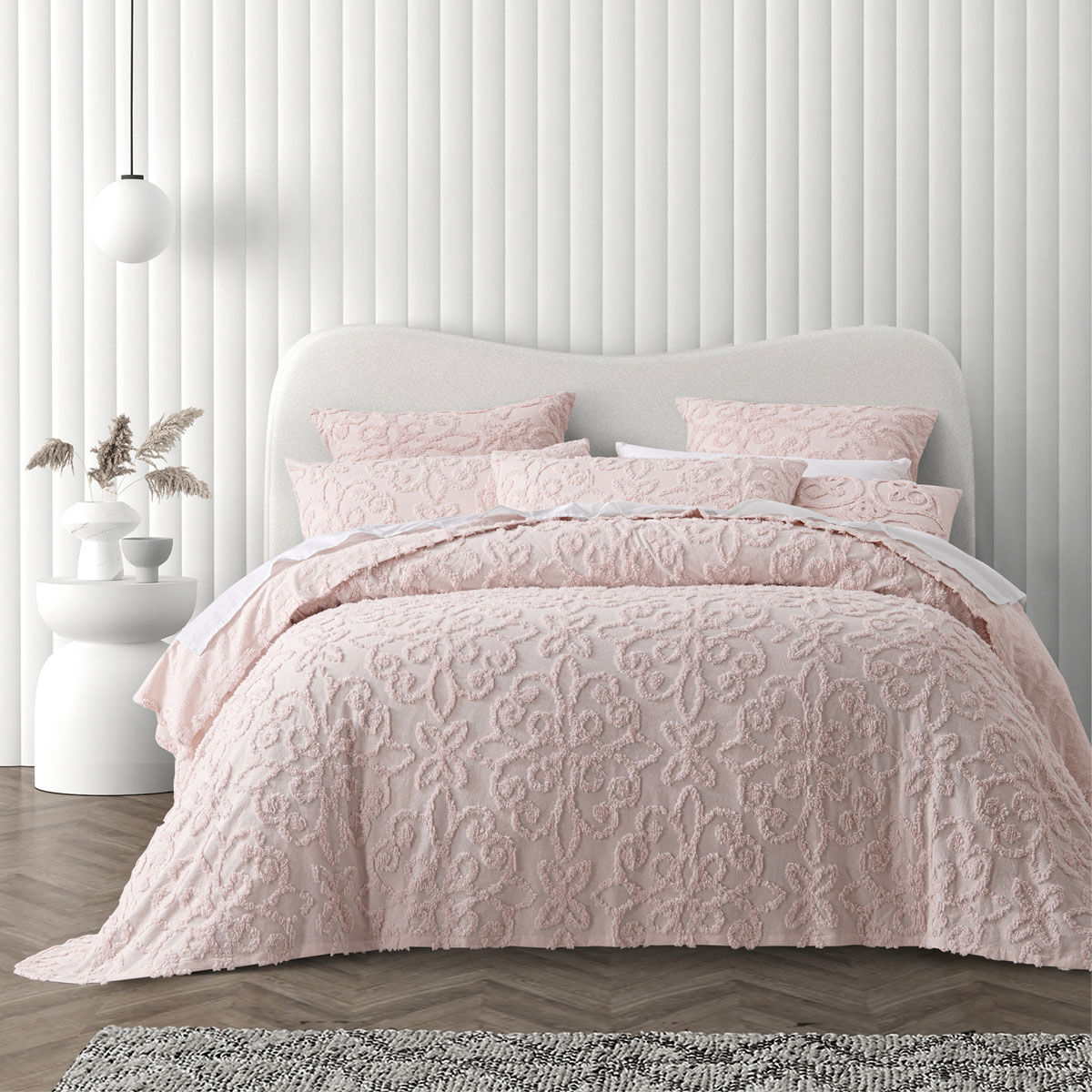 Bianca Ella Blush Cotton Chenille Floral Bedspread Set Single Bianca Ella Blush Cotton Chenille Floral Bedspread Set Single