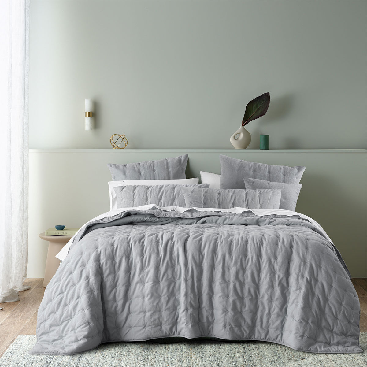 Bianca Langston Silver Pre-Washed Linen Cotton Comforter Set Queen/King Bianca Langston Silver Pre-Washed Linen Cotton Comforter Set Queen/King