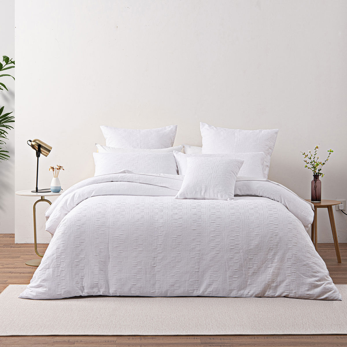 Bianca Cosmo White Soft Chenille Geometric Quilt Cover Set Double Bianca Cosmo White Soft Chenille Geometric Quilt Cover Set Double