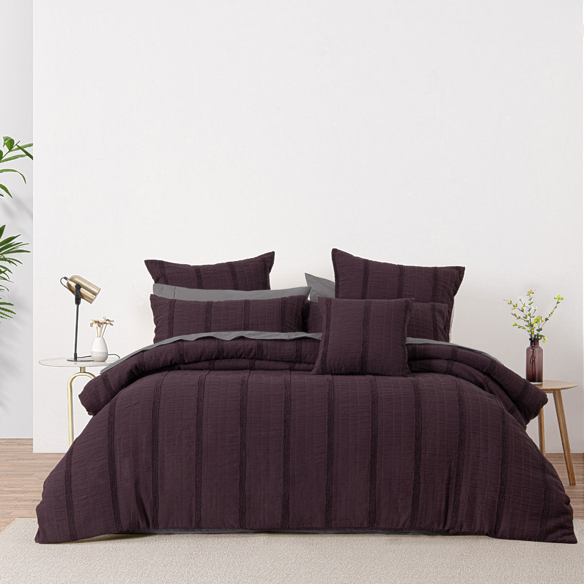 Bianca Malua Grape Jacquard Striped Quilt Cover Set Queen Bianca Malua Grape Jacquard Striped Quilt Cover Set Queen