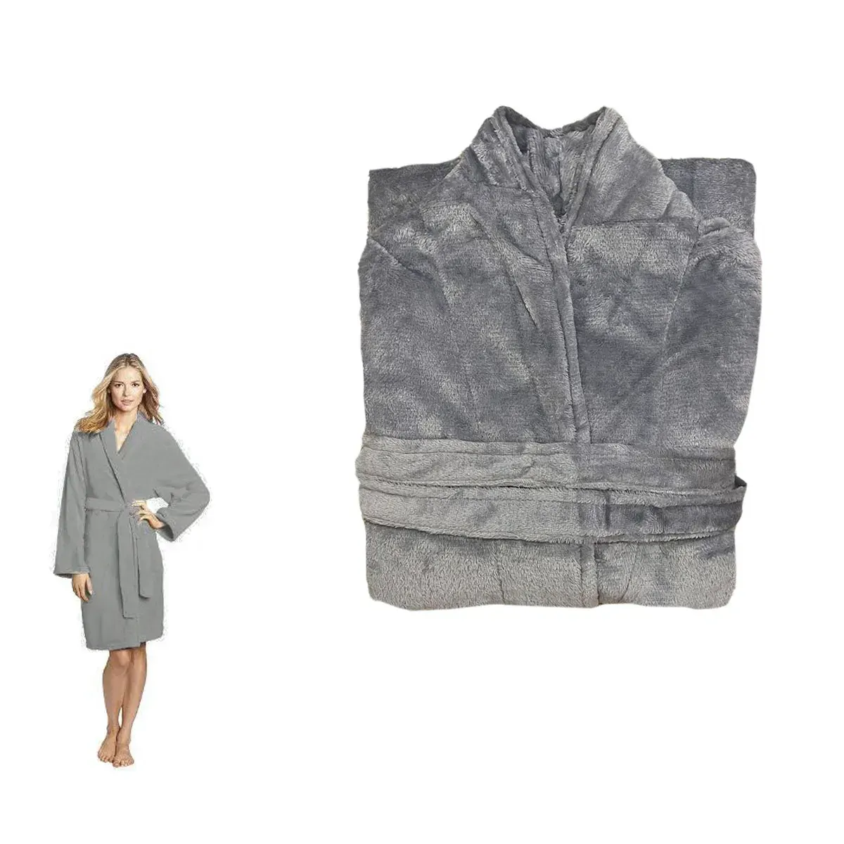 190GSM Ultra Soft Plush Fleece Bath Robe Grey XL 190GSM Ultra Soft Plush Fleece Bath Robe Grey XL