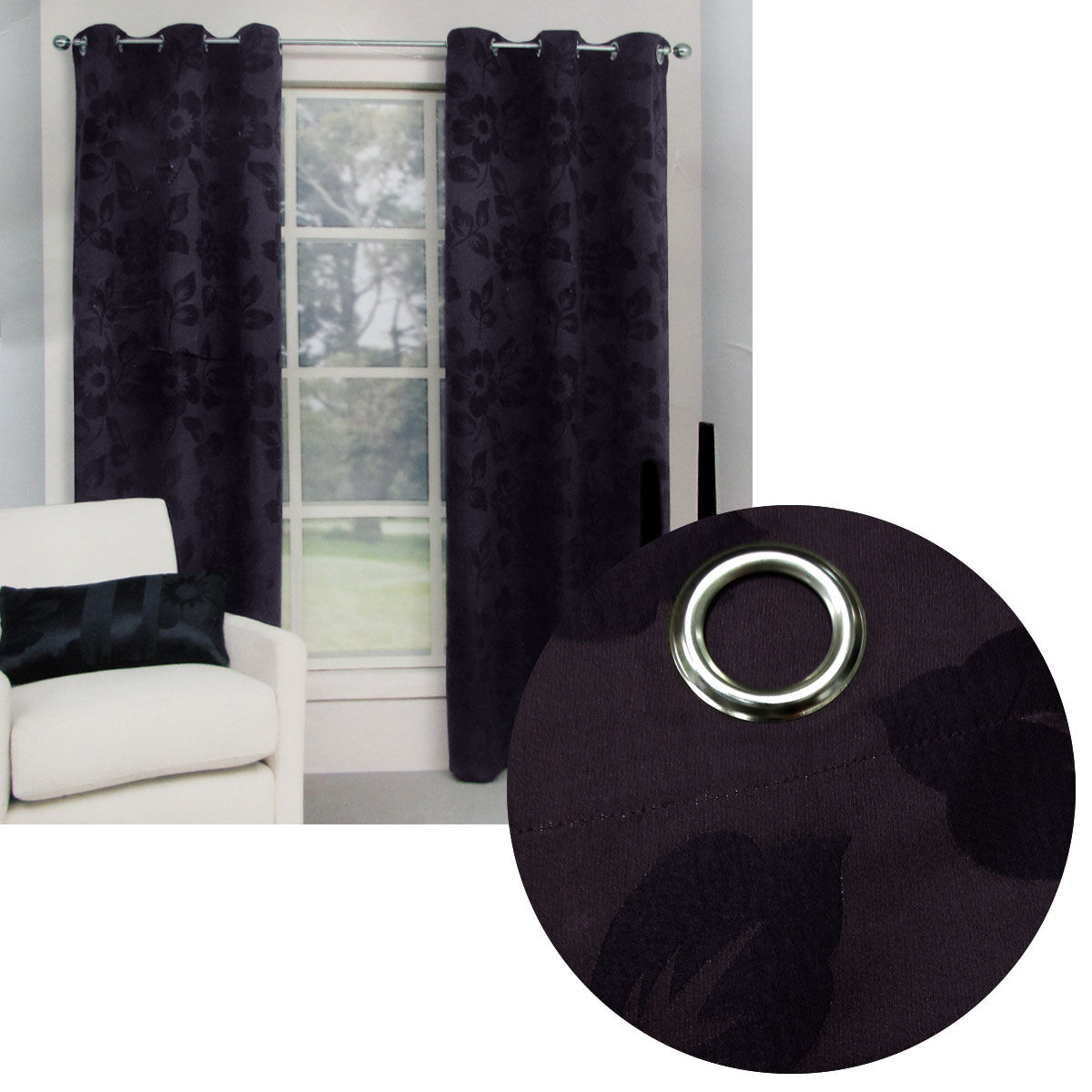 Belmondo Provincial Pair of Eyelet unlined Jacquard Curtains 120 x 220cm each Aubergine Belmondo Provincial Pair of Eyelet unlined Jacquard Curtains 120 x 220cm each Aubergine