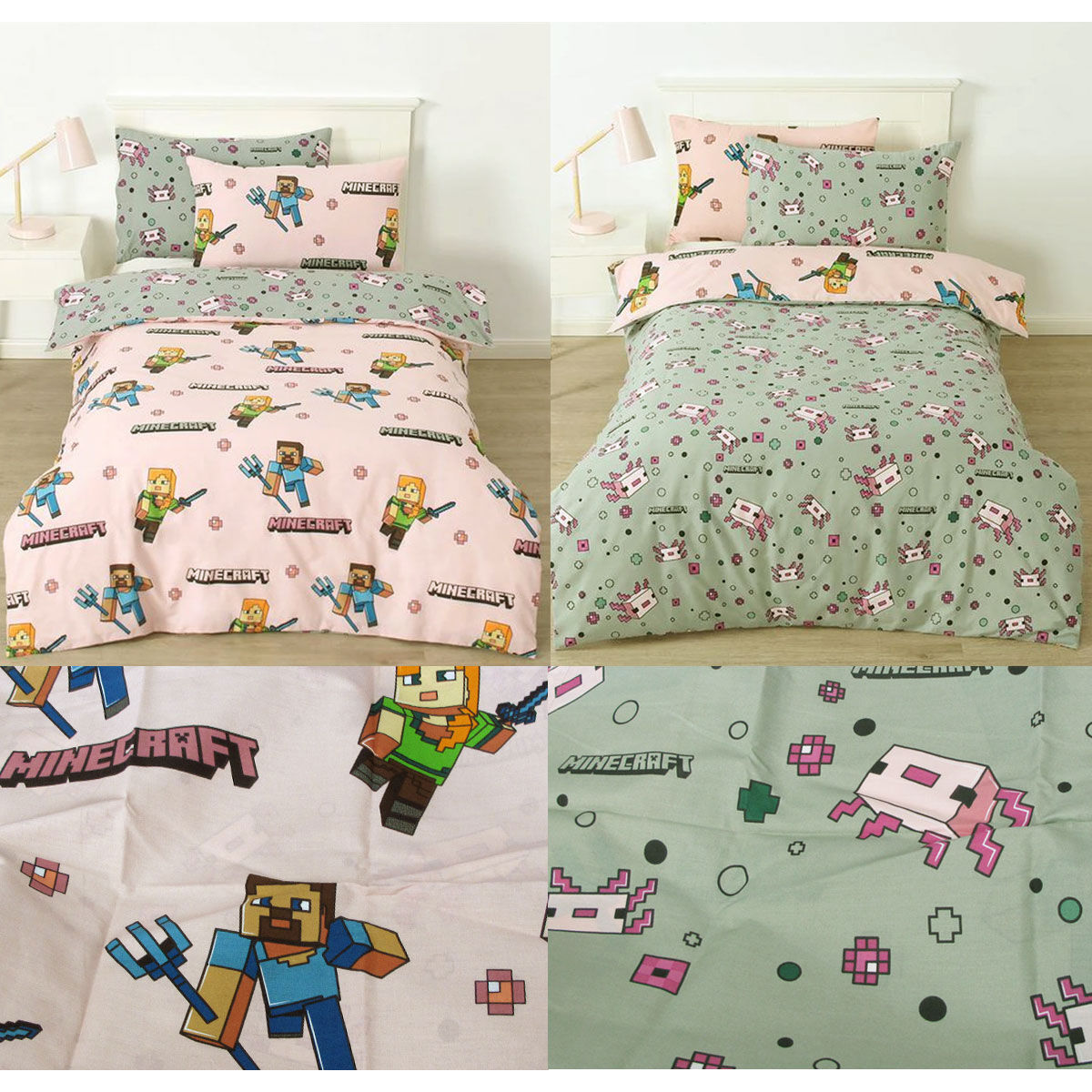 MOJANG Minecraft Reversible Cotton Boys Girls Quilt Cover Set Single MOJANG Minecraft Reversible Cotton Boys Girls Quilt Cover Set Single
