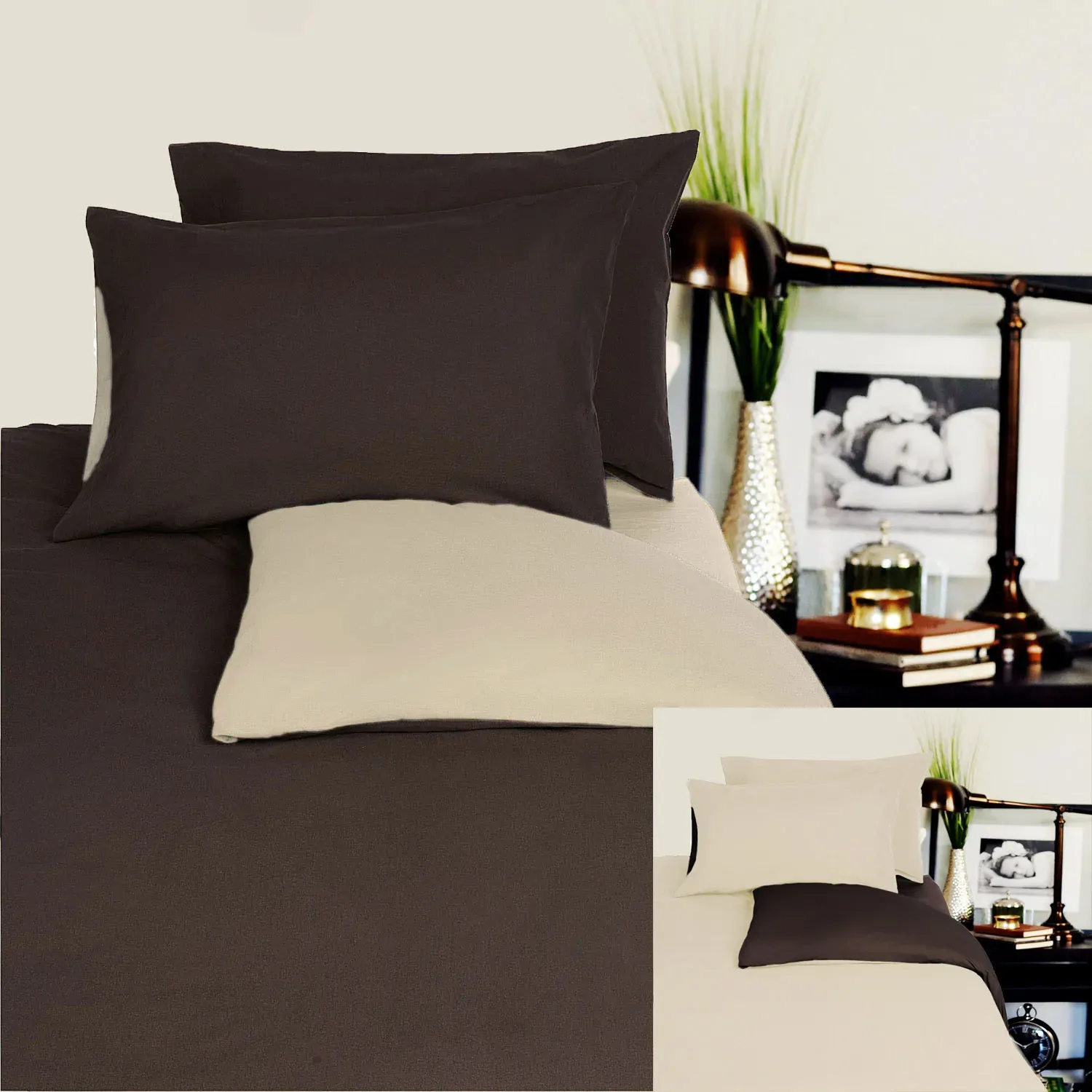 Hotel Living Reversible 100% Cotton JERSEY Quilt Cover Set Chocolate / Linen - DOUBLE Hotel Living Reversible 100% Cotton JERSEY Quilt Cover Set Chocolate / Linen - DOUBLE