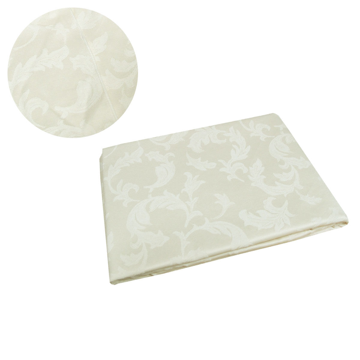 Damask Jacquard Polyester Tablecloth 180cm Round Small Leaf Cream Damask Jacquard Polyester Tablecloth 180cm Round Small Leaf Cream