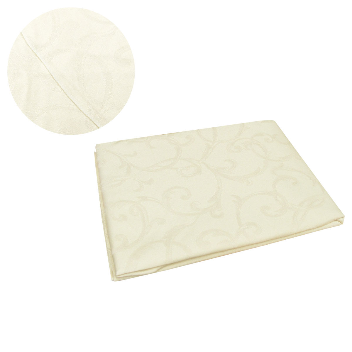 Damask Jacquard Polyester Tablecloth 180cm Round Swirls Cream Damask Jacquard Polyester Tablecloth 180cm Round Swirls Cream