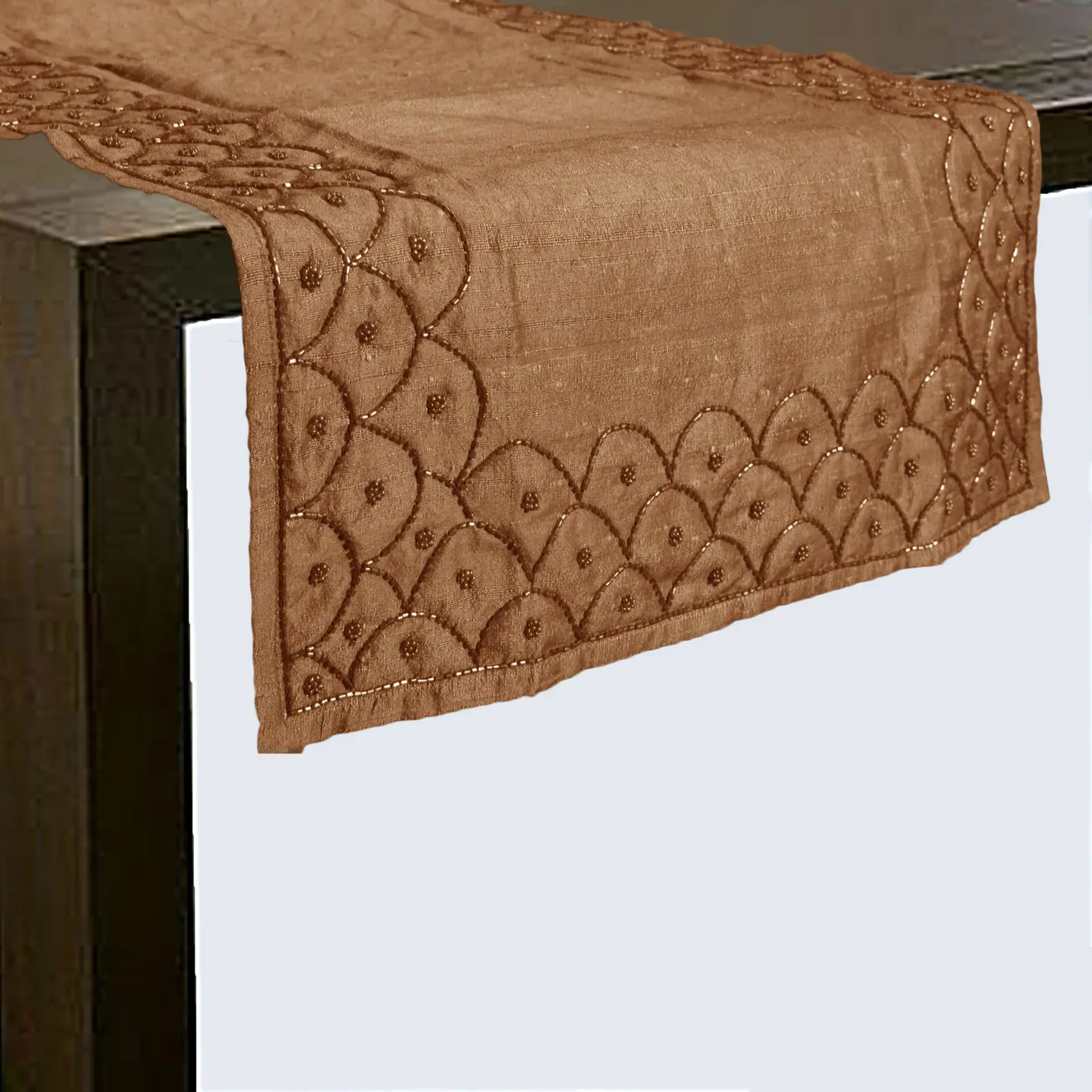 Hoydu Silk Blend Beaded Table Runner 45cm x 200cm - Champagne Beige Hoydu Silk Blend Beaded Table Runner 45cm x 200cm - Champagne Beige