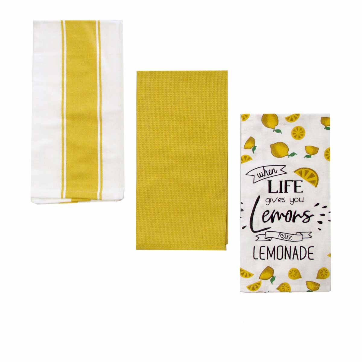 Home Oasis Set of 3 Printed Cotton Rich Tea Towels 50 x 70 cm Lemons Yellow Home Oasis Set of 3 Printed Cotton Rich Tea Towels 50 x 70 cm Lemons Yellow