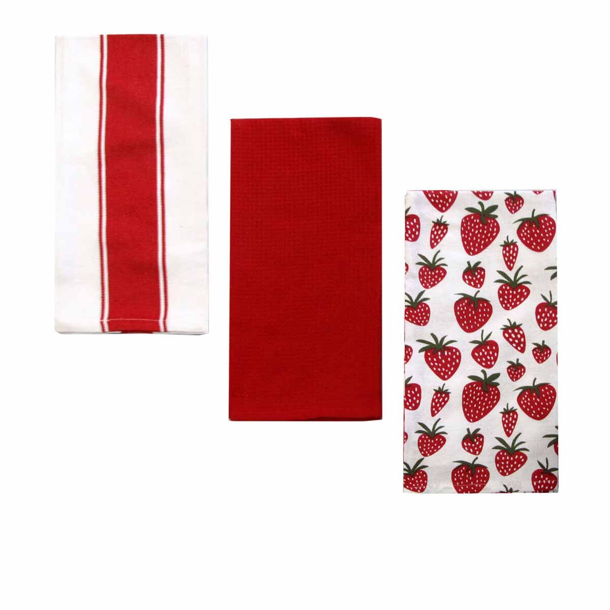 Home Oasis Set of 3 Printed Cotton Rich Tea Towels 50 x 70 cm Strawberry Red Home Oasis Set of 3 Printed Cotton Rich Tea Towels 50 x 70 cm Strawberry Red