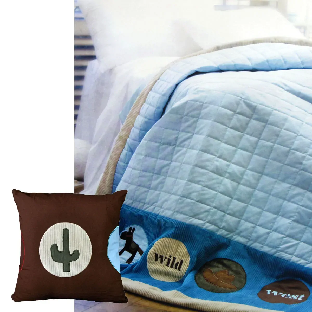Happy Kids Wild Wild West Blue Embroidered Comforter with Bonus Cushion Happy Kids Wild Wild West Blue Embroidered Comforter with Bonus Cushion
