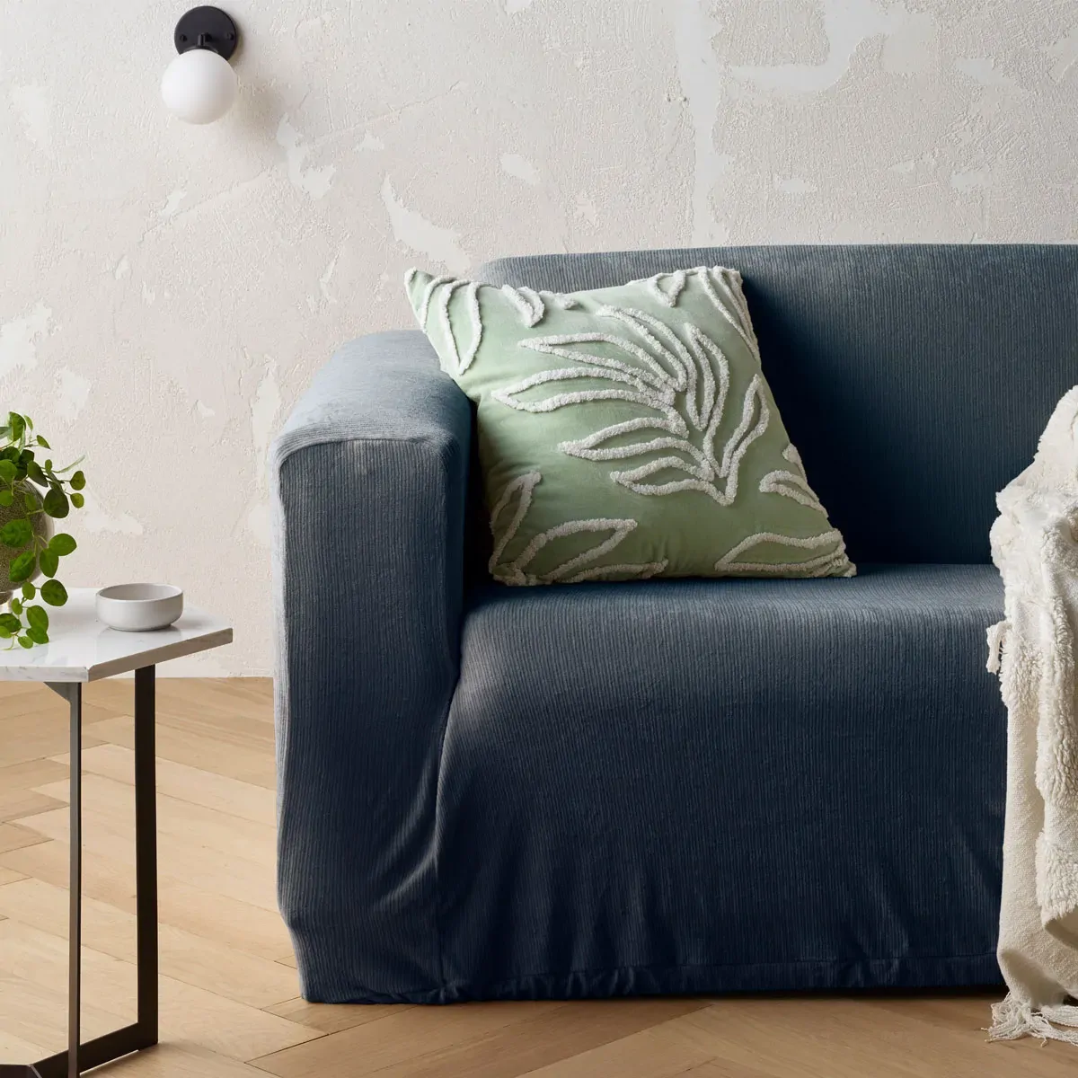 Accessorize Asher Dark Blue Stretch Sofa Cover with Square Arms 3 Seater Accessorize Asher Dark Blue Stretch Sofa Cover with Square Arms 3 Seater
