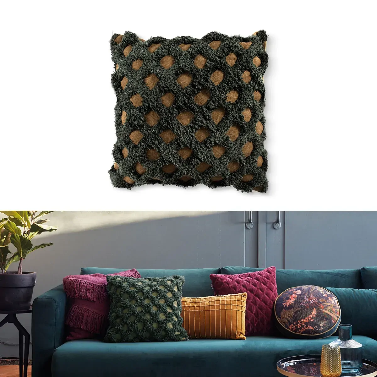 Bedding House Betula Green Filled Square Cushion Bedding House Betula Green Filled Square Cushion
