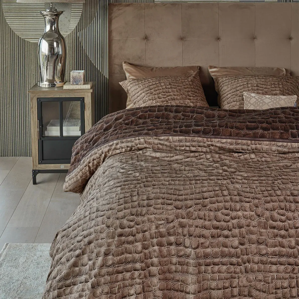 Riviera Maison Croco Brown Cotton Quilt Cover Set King Riviera Maison Croco Brown Cotton Quilt Cover Set King