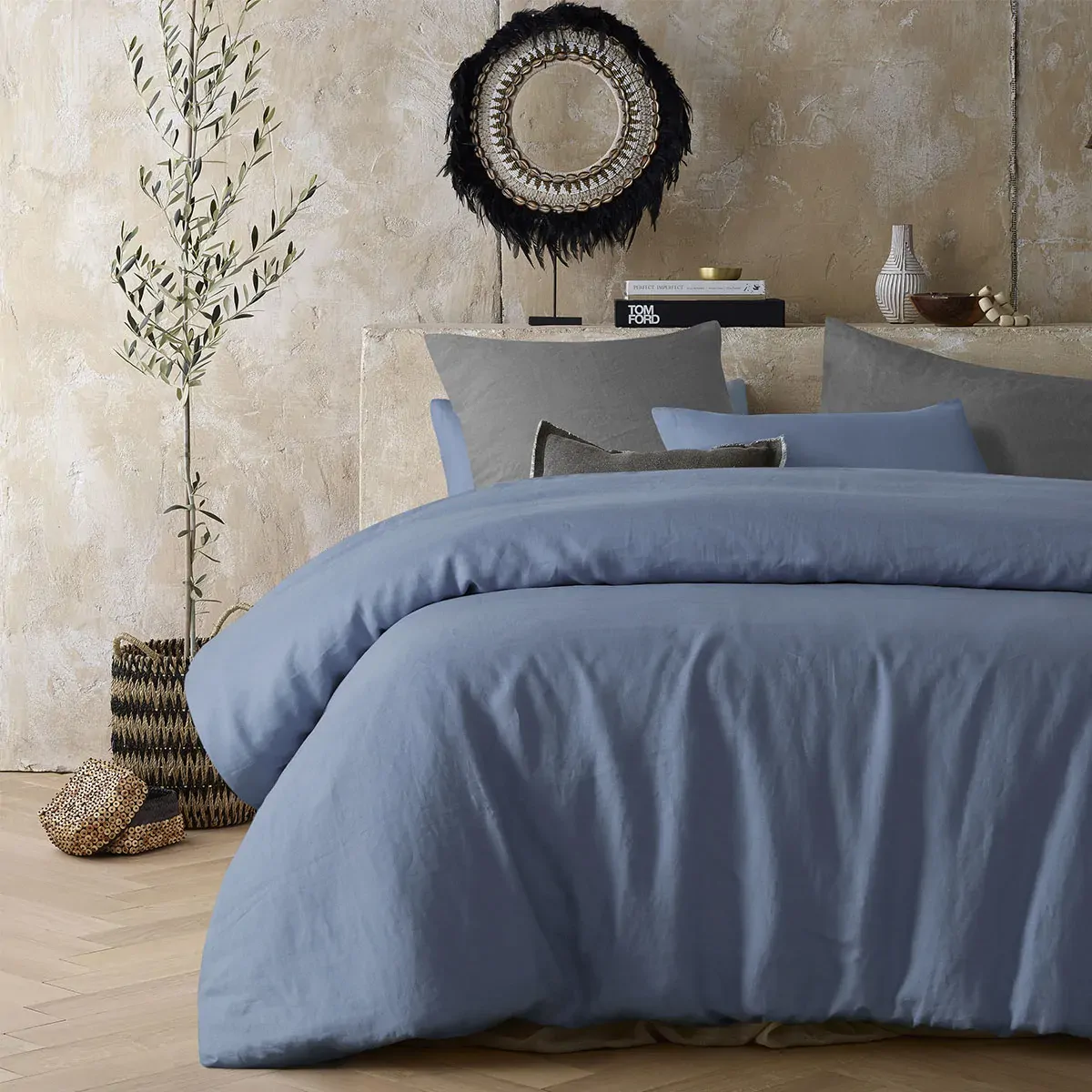 Vintage Design Homewares Sky Blue 100% Hemp Quilt Cover Set King Vintage Design Homewares Sky Blue 100% Hemp Quilt Cover Set King