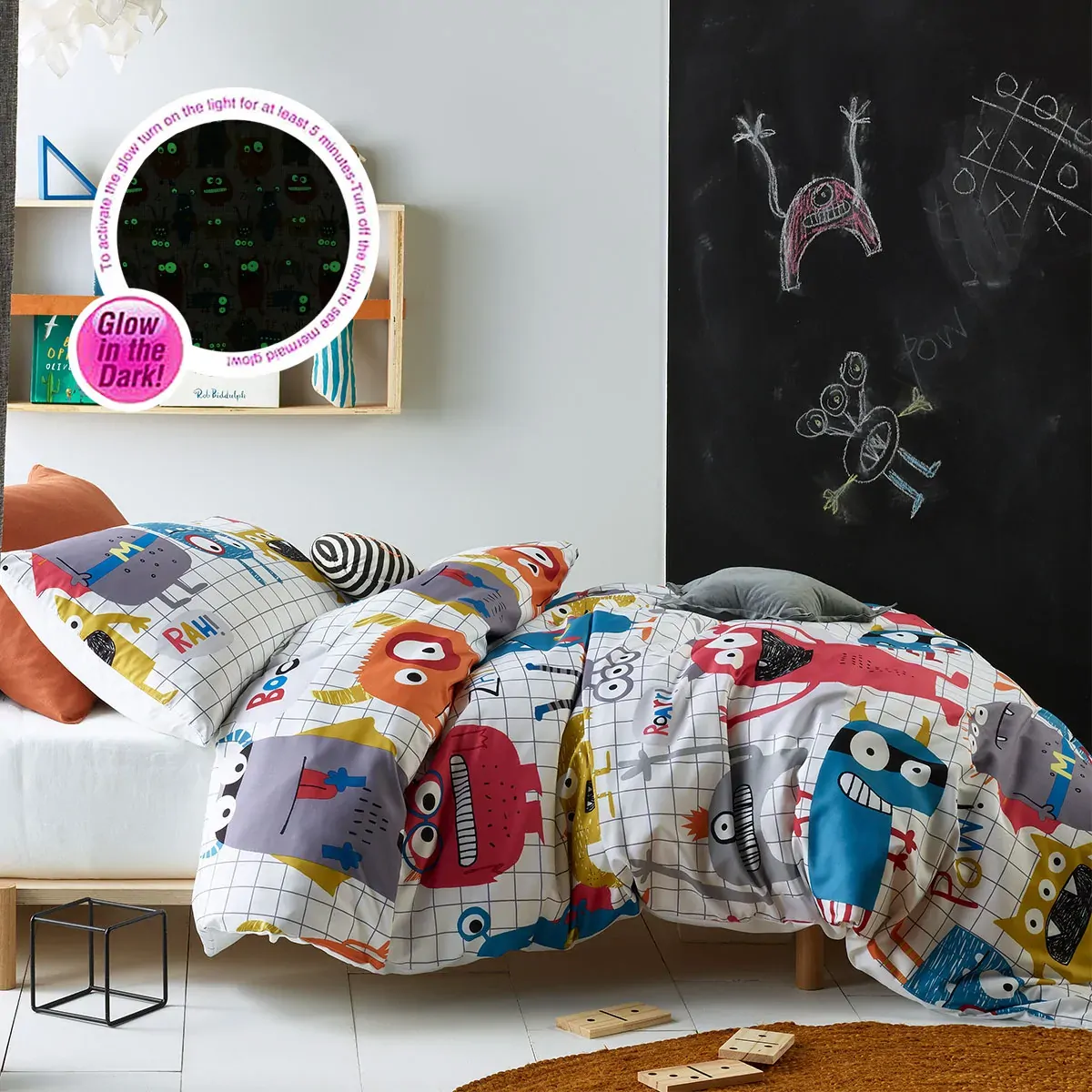 Happy Kids Monster Squad Glow in the Dark Quilt Cover Set Single Happy Kids Monster Squad Glow in the Dark Quilt Cover Set Single