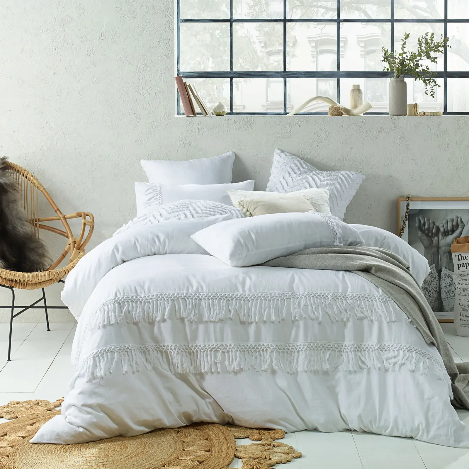Tassel Quilt Cover Set White King Tassel Quilt Cover Set White King