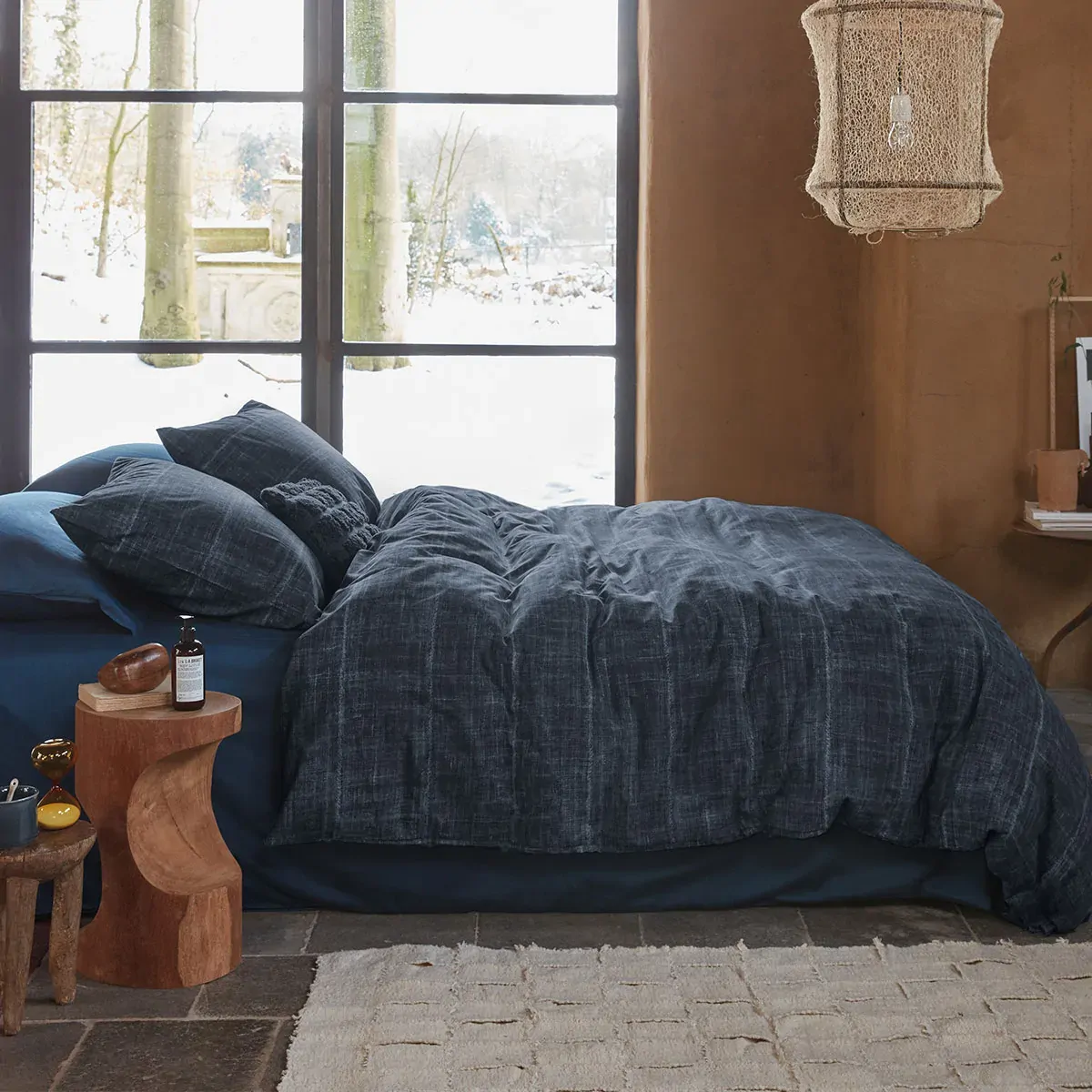 Vintage Indigo Dark Blue Cotton Quilt Cover Set King Vintage Indigo Dark Blue Cotton Quilt Cover Set King