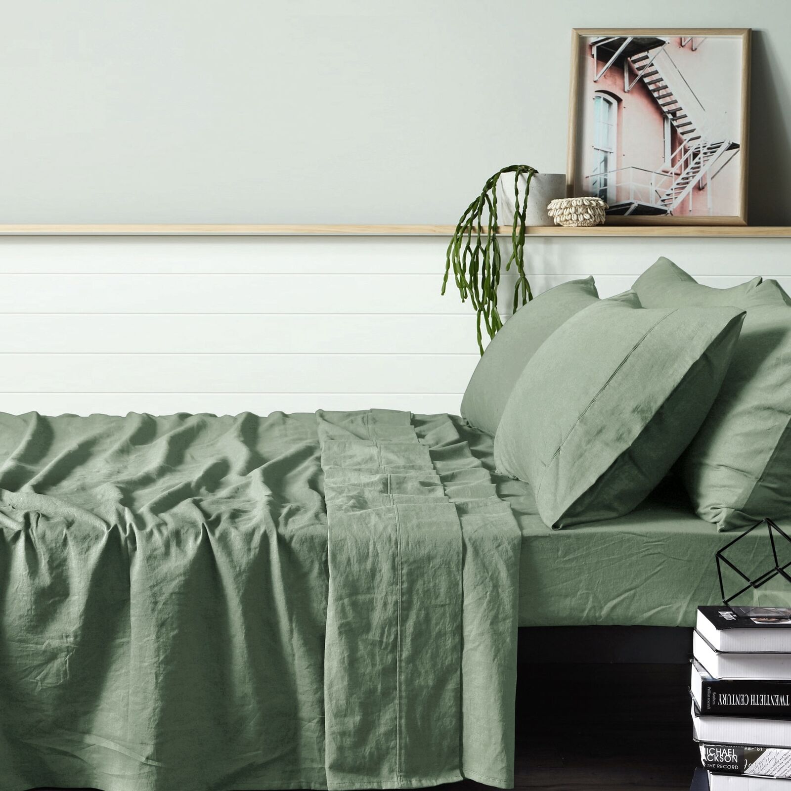 Vintage Design Homewares 100% Linen Sage Sheet Set SUPER KING Vintage Design Homewares 100% Linen Sage Sheet Set SUPER KING