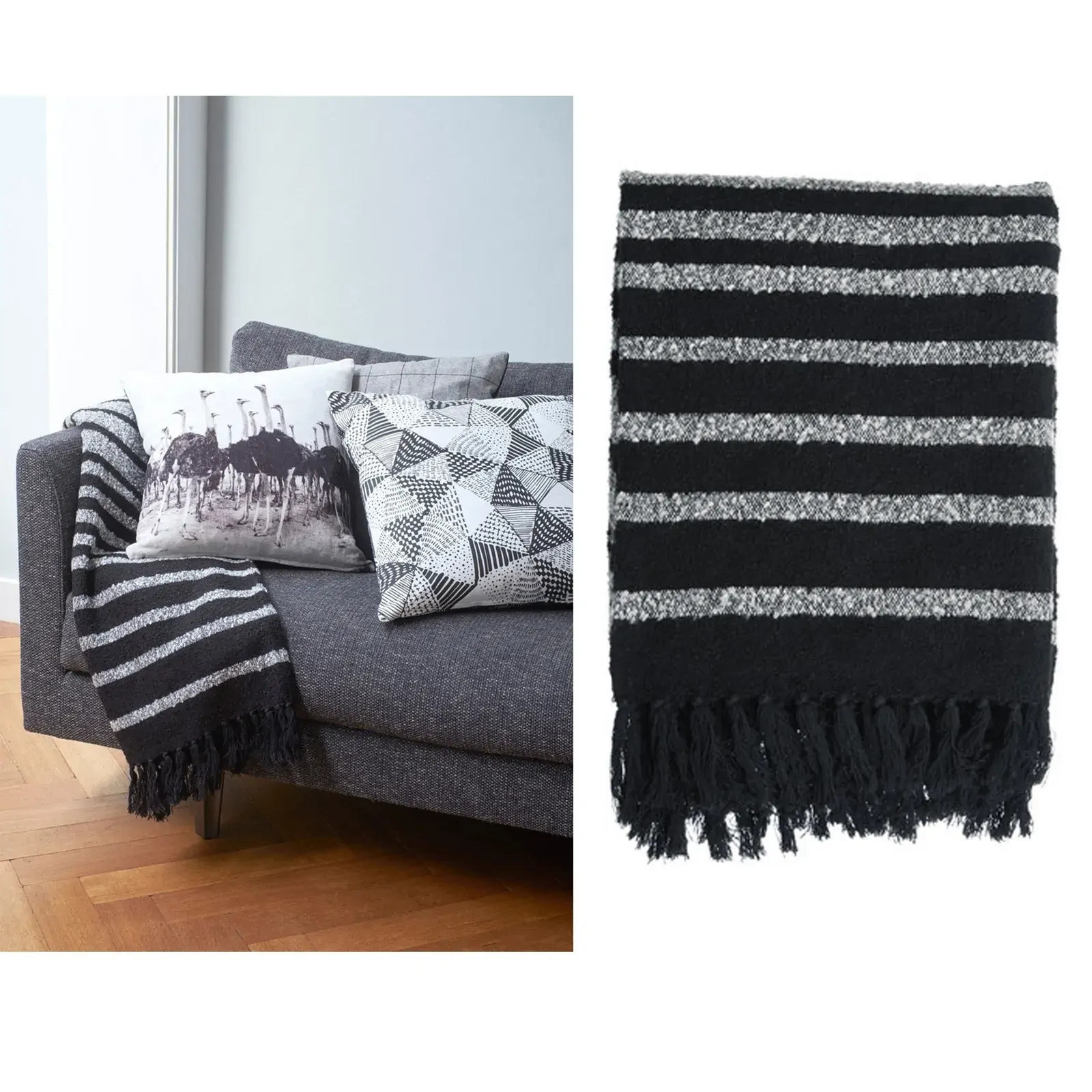 Bedding House Cotton Fringe Throw Rug Honshu Black Bedding House Cotton Fringe Throw Rug Honshu Black