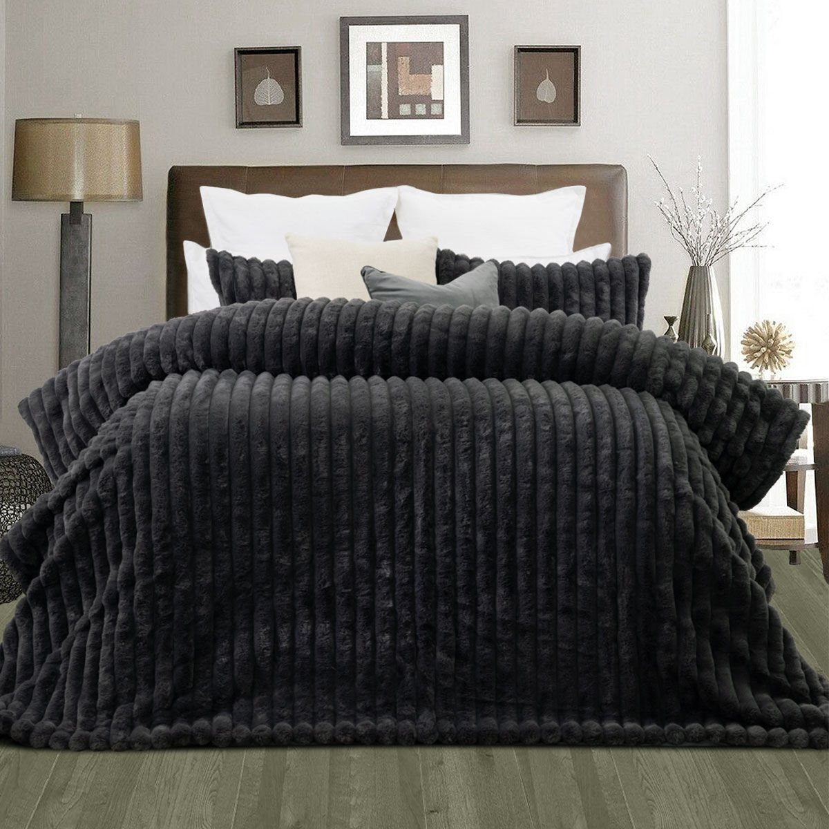 Jane Barrington Arna Charcoal 3 Pcs Channel Faux Bunny Fur Comforter Set Queen Jane Barrington Arna Charcoal 3 Pcs Channel Faux Bunny Fur Comforter Set Queen