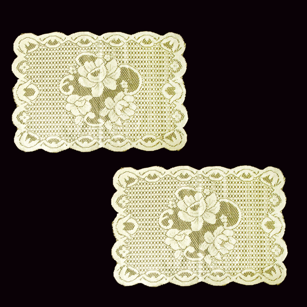 Floral Cream Set of 2 Polyester Lace Table Doilies 30 x 45 cm Floral Cream Set of 2 Polyester Lace Table Doilies 30 x 45 cm