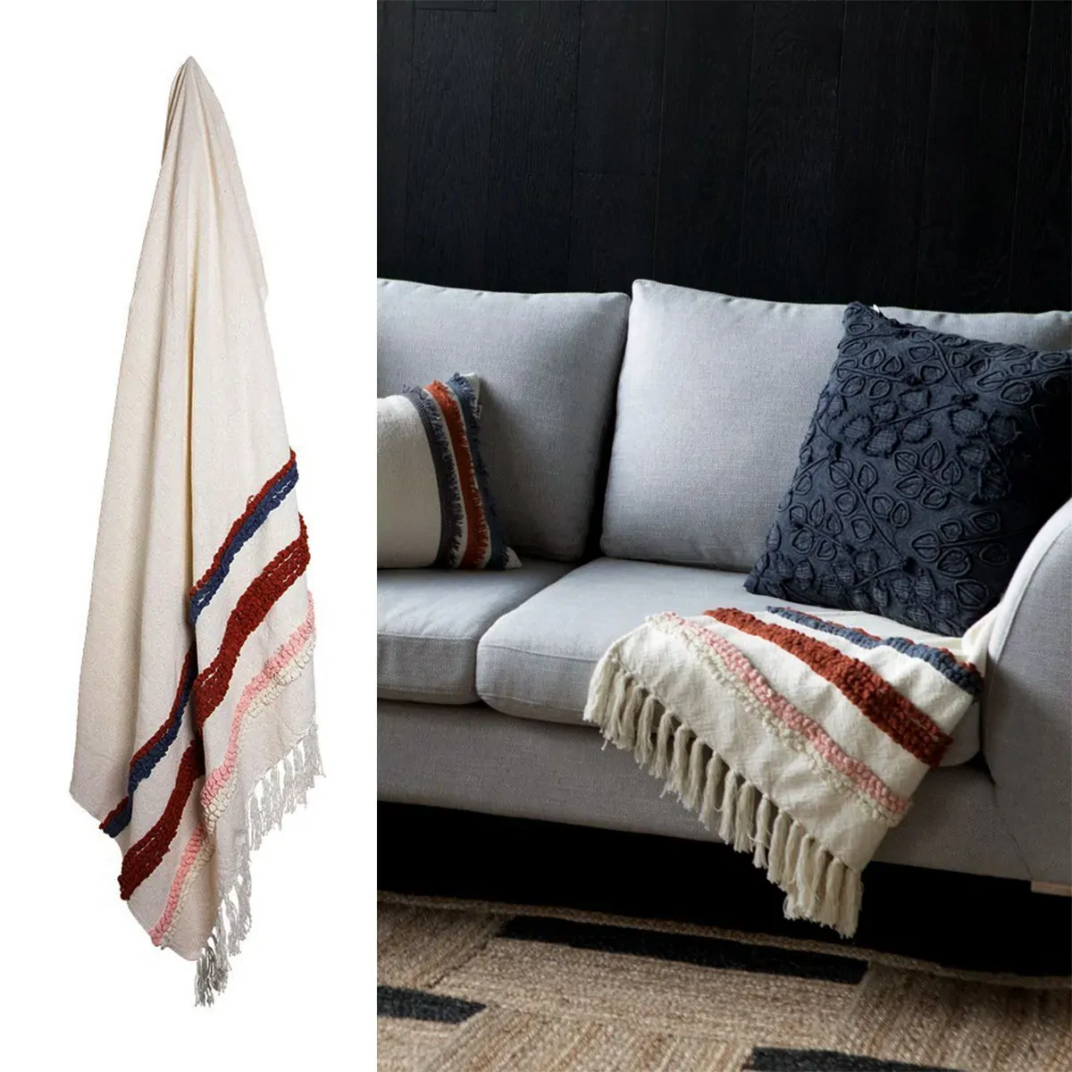 J.Elliot Home Jaz Indigo Coral Woven Throw Rug J.Elliot Home Jaz Indigo Coral Woven Throw Rug