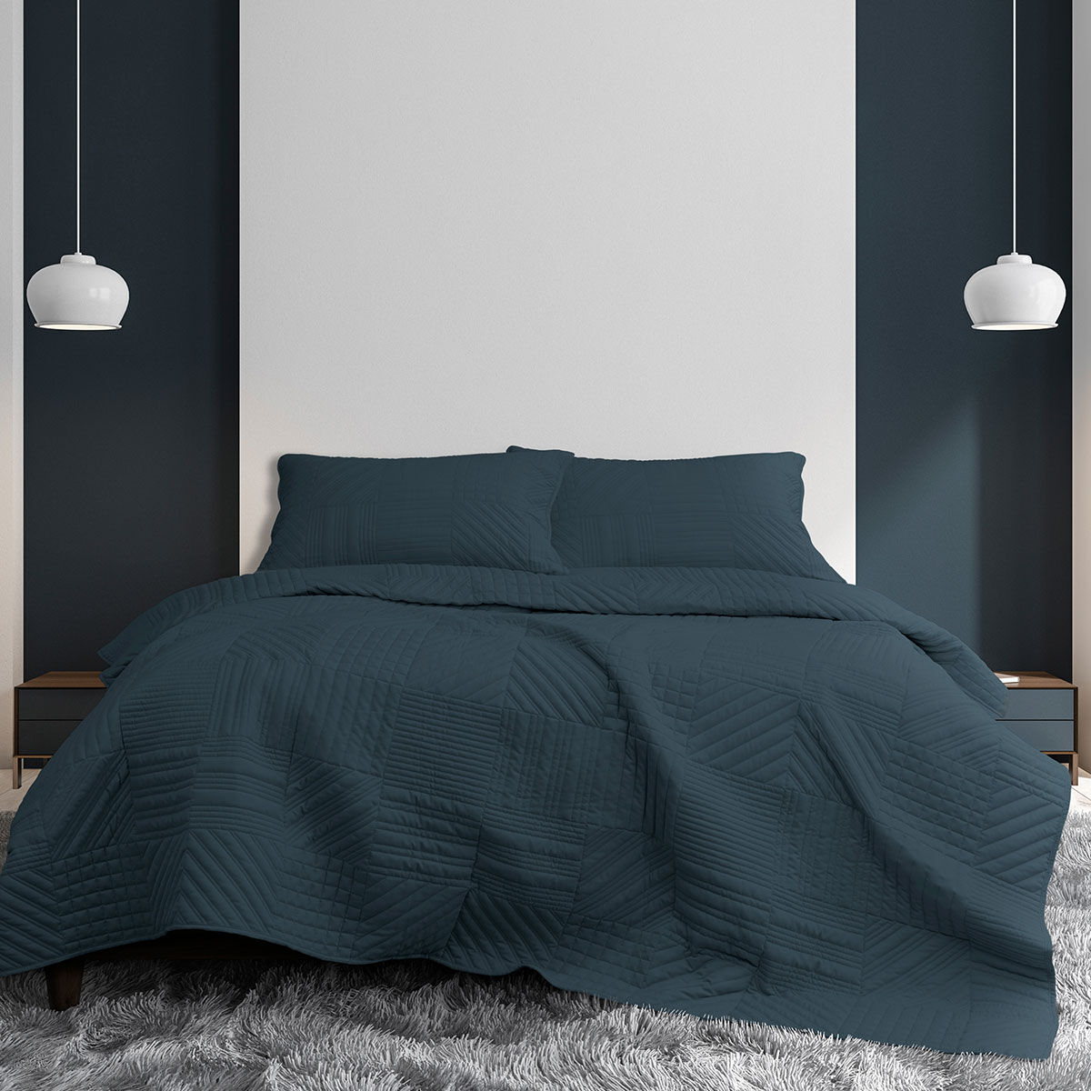 Finley Navy 3 Pcs Quilted Coverlet Set Queen/King Finley Navy 3 Pcs Quilted Coverlet Set Queen/King