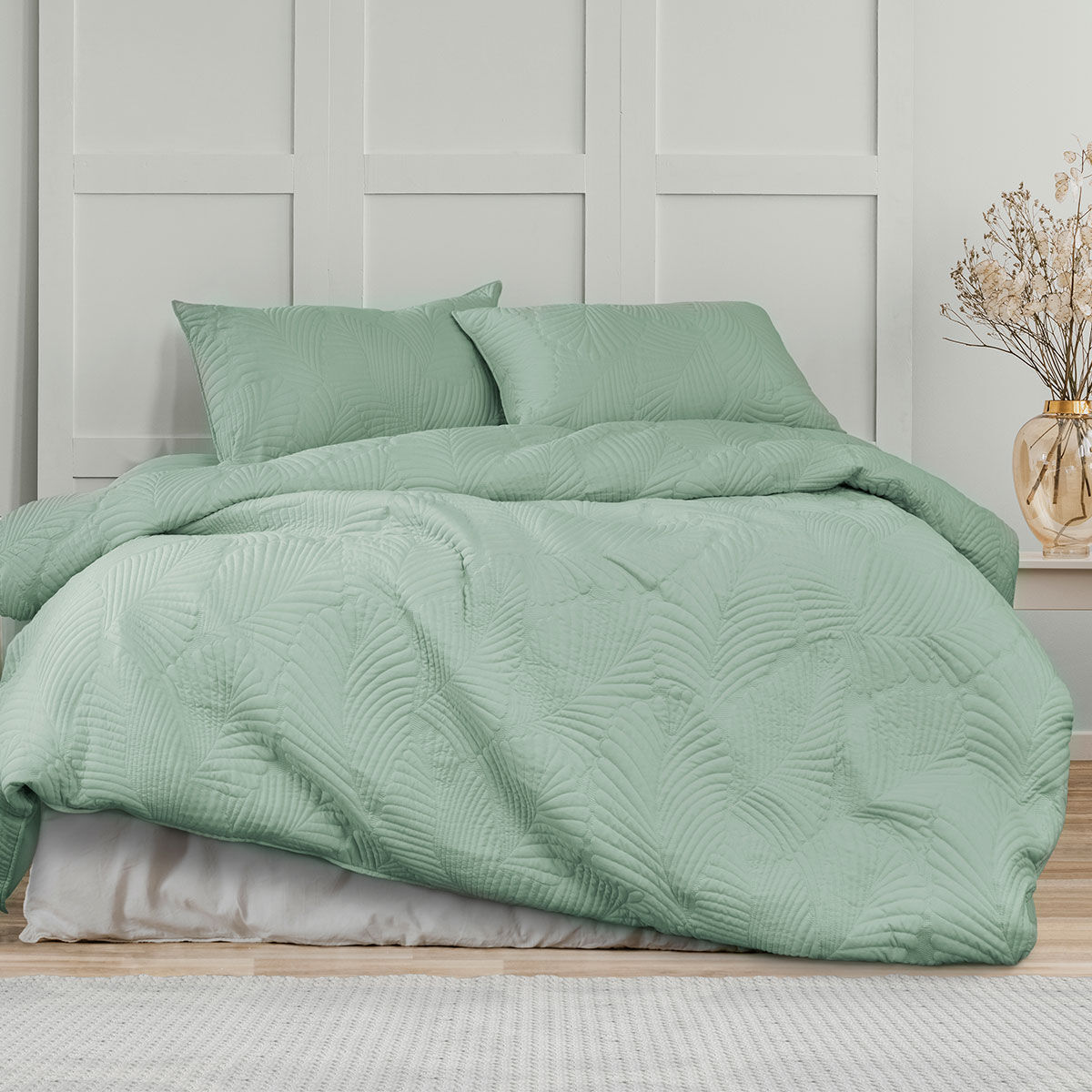 Ardor Molly Palm Green Quilted Quilt Cover Set King Ardor Molly Palm Green Quilted Quilt Cover Set King