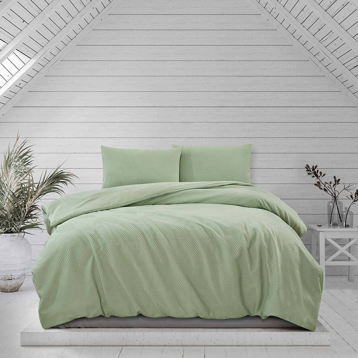 Ardor Preston Pale Green Embossed Quilt Cover Set King Ardor Preston Pale Green Embossed Quilt Cover Set King