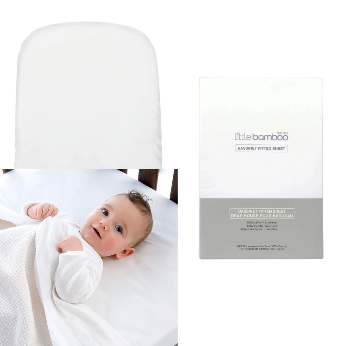Little Bamboo Fitted Sheet Pram/Moses Basket 72x35x10cm Little Bamboo Fitted Sheet Pram/Moses Basket 72x35x10cm