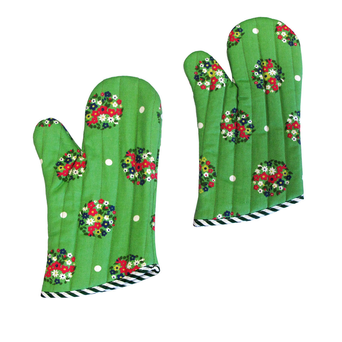 Set of 2 100% Cotton Printed Oven Mitts 34 x 15 cm Green Blossom Set of 2 100% Cotton Printed Oven Mitts 34 x 15 cm Green Blossom