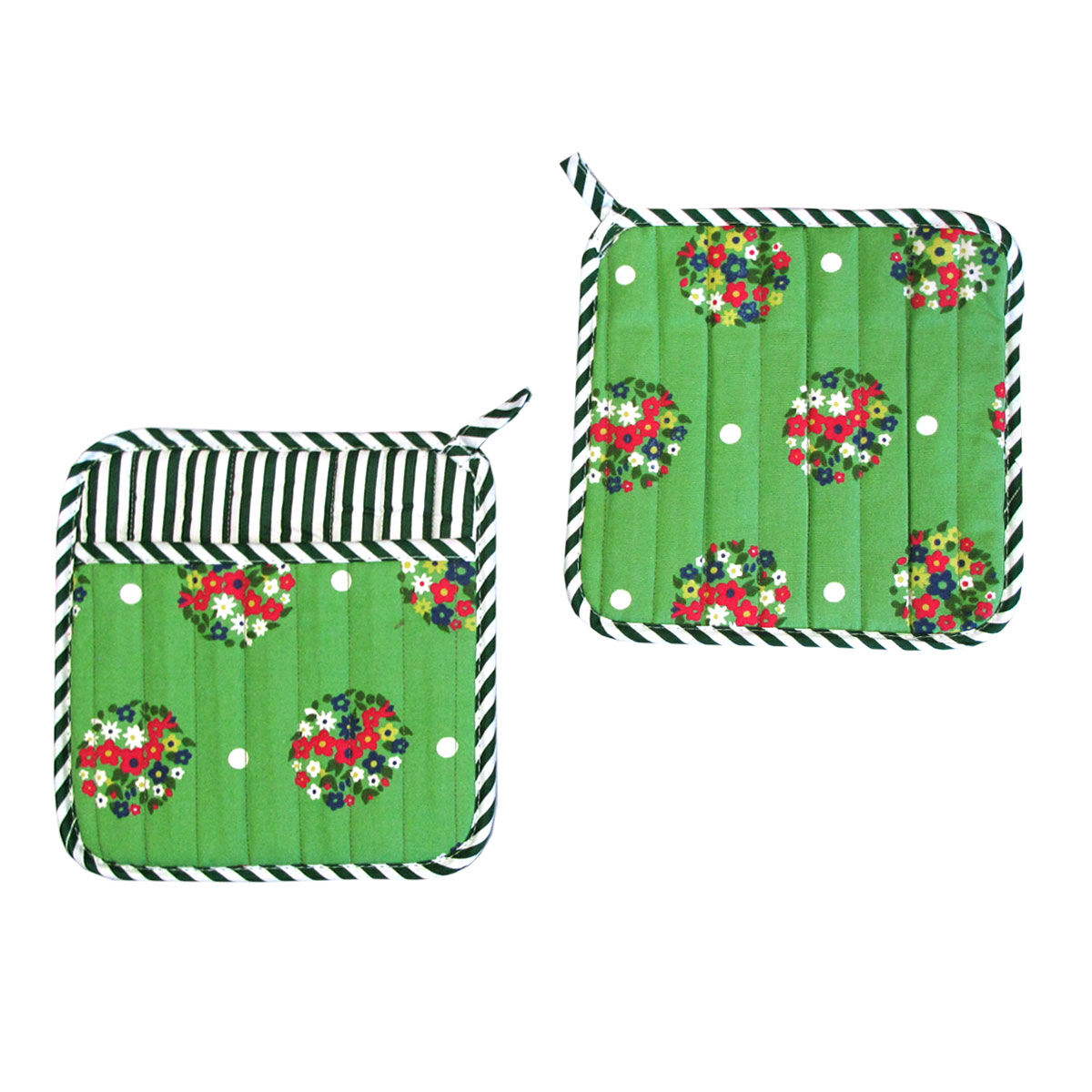 Set of 2 100% Cotton Printed Pot Holders 22 x 22 cm Green Blossom Set of 2 100% Cotton Printed Pot Holders 22 x 22 cm Green Blossom