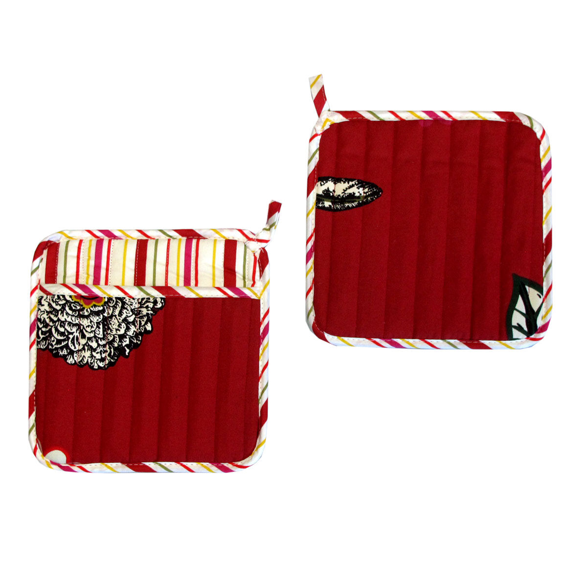 Set of 2 100% Cotton Printed Pot Holders 22 x 22 cm Red Floral Set of 2 100% Cotton Printed Pot Holders 22 x 22 cm Red Floral