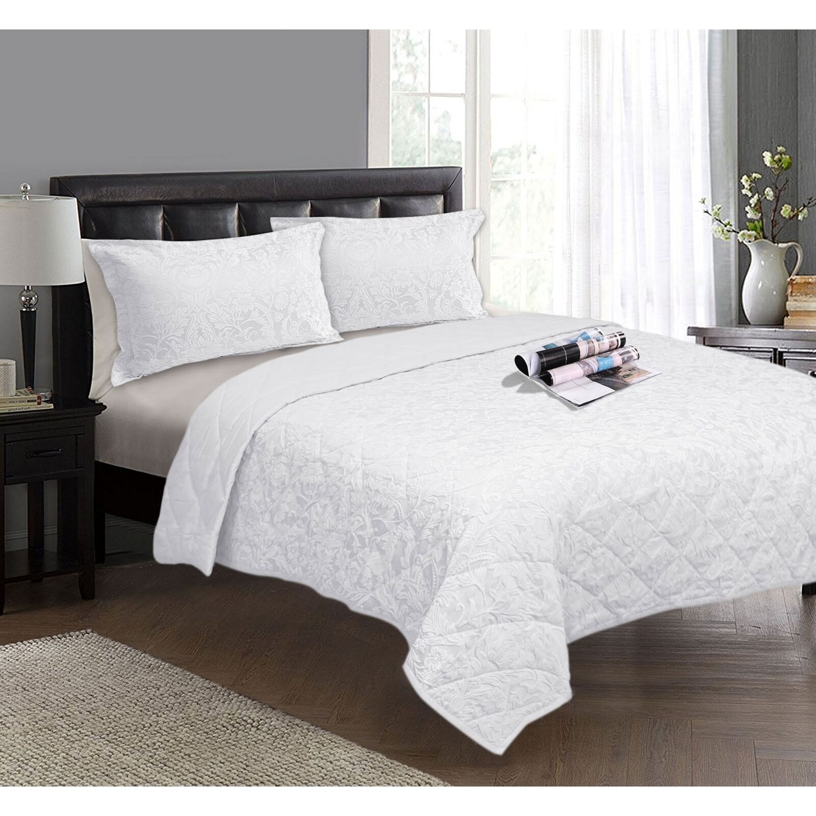Ramesses 3 Piece Jacquard Floral Comforter Set Queen White Ramesses 3 Piece Jacquard Floral Comforter Set Queen White