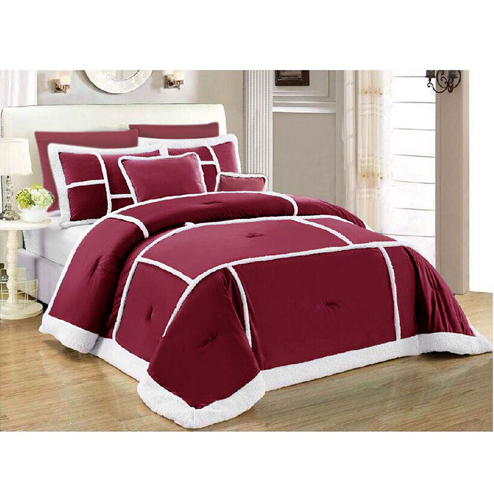 Ramesses 7 Piece Soho Sherpa Comforter Set Burgundy Queen Ramesses 7 Piece Soho Sherpa Comforter Set Burgundy Queen