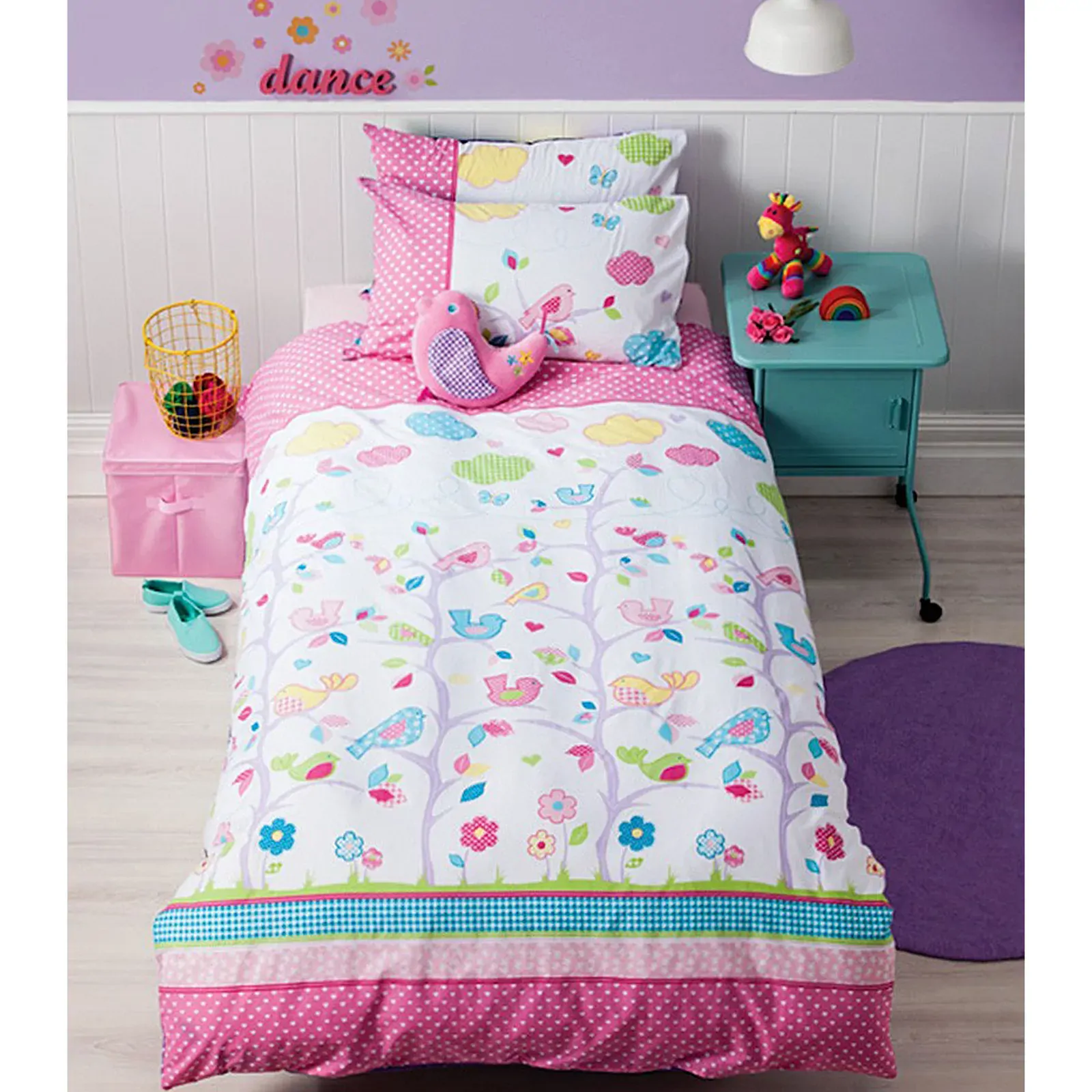 Cubby House Reversible Birdie Tree Quilt Cover Set Single Cubby House Reversible Birdie Tree Quilt Cover Set Single