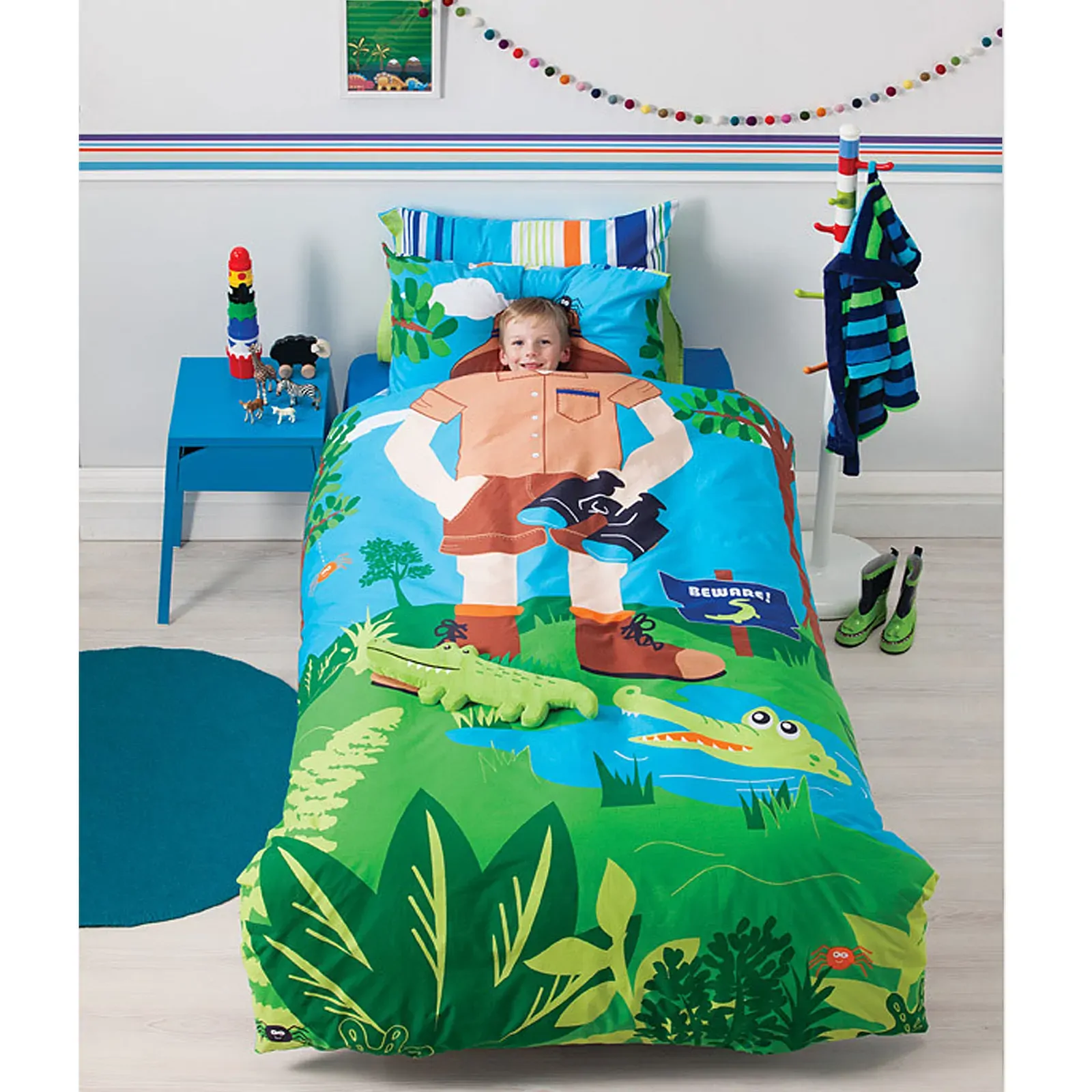 Cubby House Reversible Croc Hunter Quilt Cover Set Single Cubby House Reversible Croc Hunter Quilt Cover Set Single