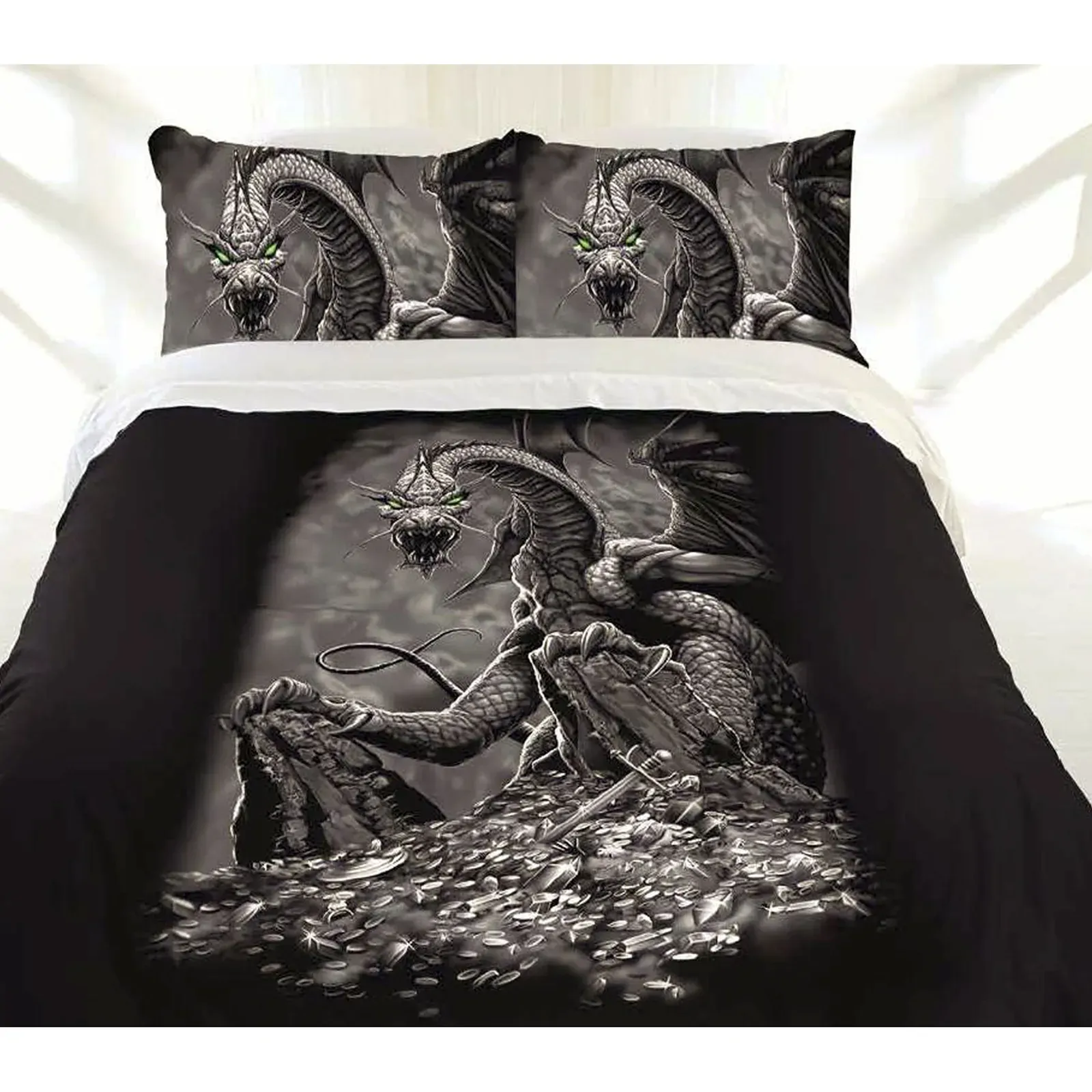 Just Home Green Eyed Dragon Quilt Cover Set Single Just Home Green Eyed Dragon Quilt Cover Set Single