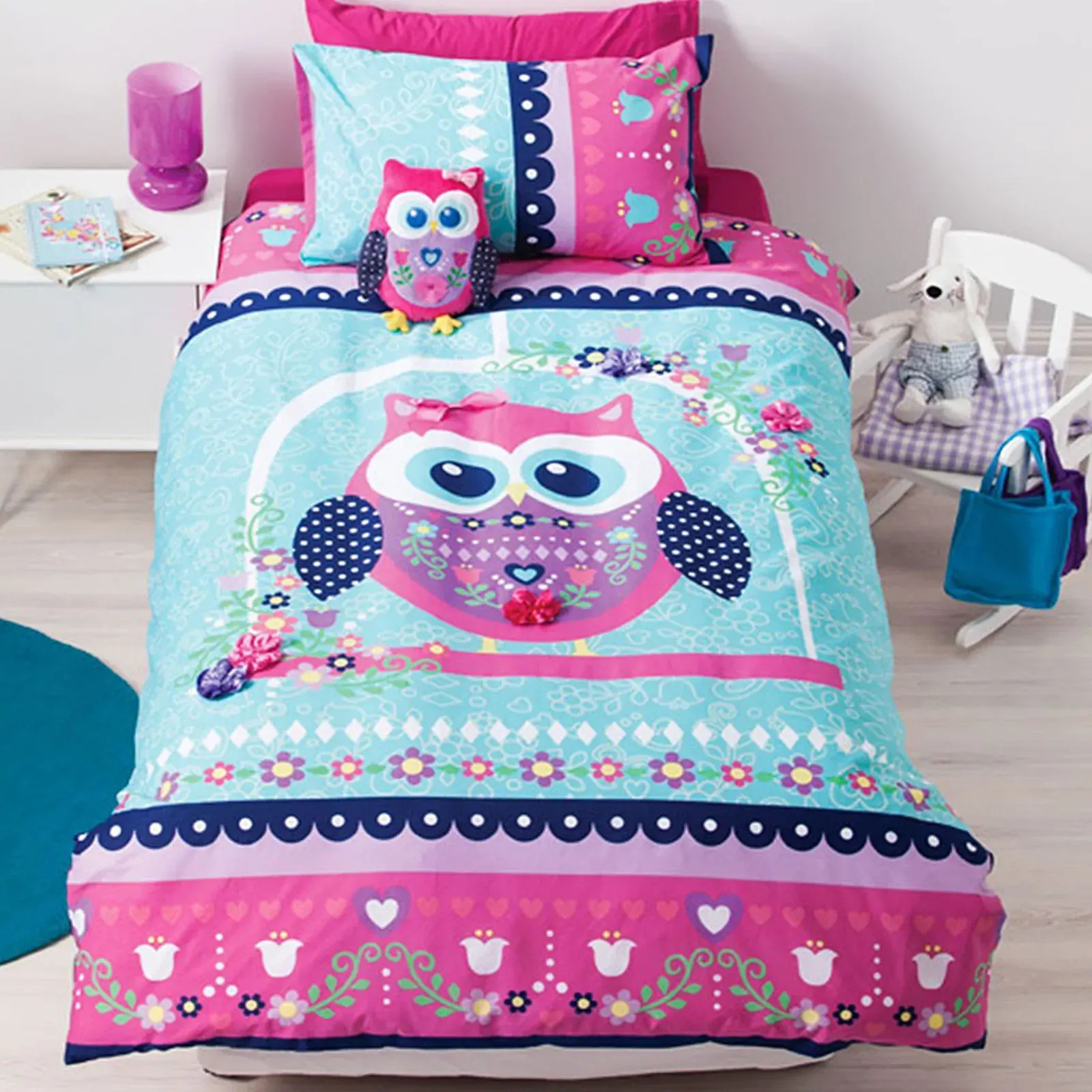 Cubby House Reversible Pretty Owl Quilt Cover Set Single Cubby House Reversible Pretty Owl Quilt Cover Set Single