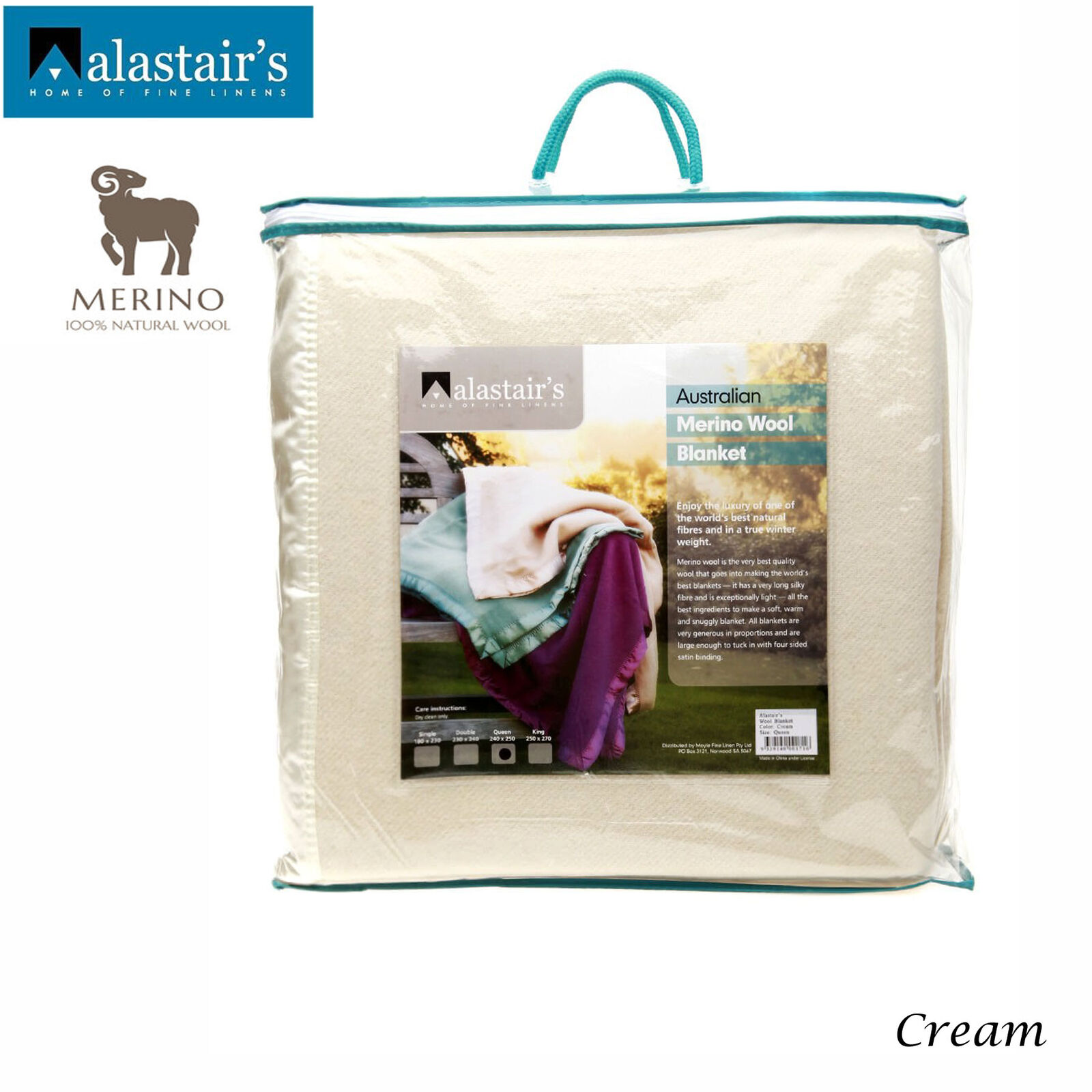 Alastairs 375GSM Australian Merino Wool Blanket Cream - Single Alastairs 375GSM Australian Merino Wool Blanket Cream - Single