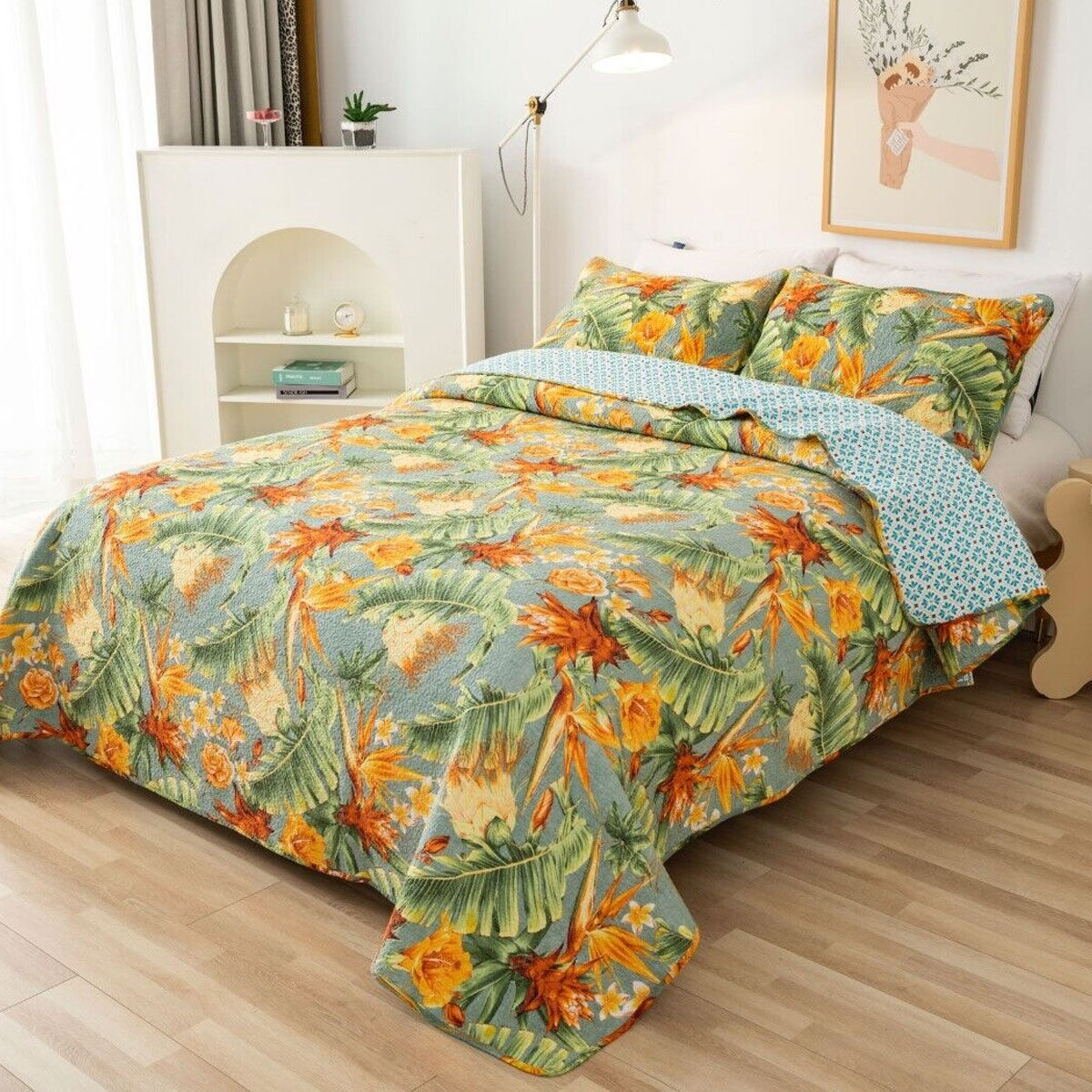 100% Cotton Lightly Quilted Coverlet Set Birds of Paradise Queen 230 x 250 cm 100% Cotton Lightly Quilted Coverlet Set Birds of Paradise Queen 230 x 250 cm