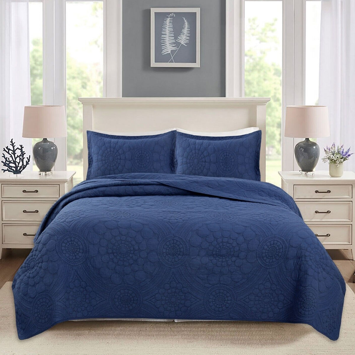 100% Cotton Lightly Quilted Coverlet Set Unity Navy Queen 100% Cotton Lightly Quilted Coverlet Set Unity Navy Queen