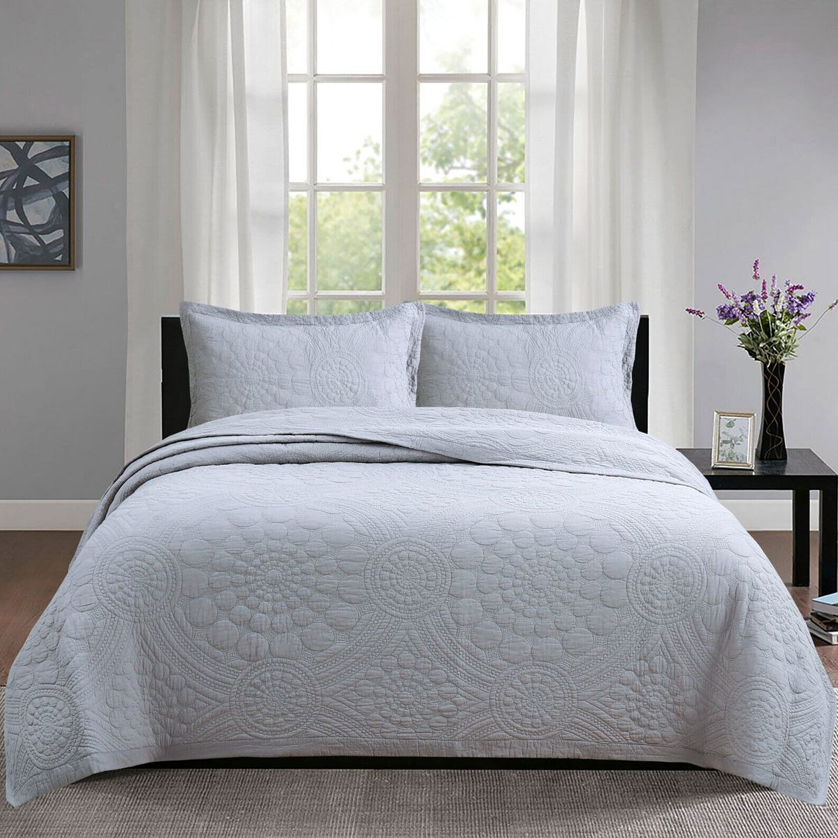 100% Cotton Lightly Quilted Coverlet Set Unity Silver Queen 100% Cotton Lightly Quilted Coverlet Set Unity Silver Queen