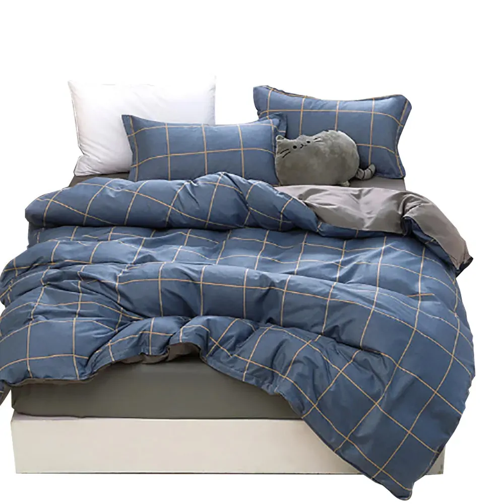 Blue Plaid Pattern Aloe Cotton Flat Sheet Quilt Cover Pillowcases 4pcs Bedding Set Duvet Doona Quilt Cover Set (King) Blue Plaid Pattern Aloe Cotton Flat Sheet Quilt Cover Pillowcases 4pcs Bedding Set Duvet Doona Quilt Cover Set (King)