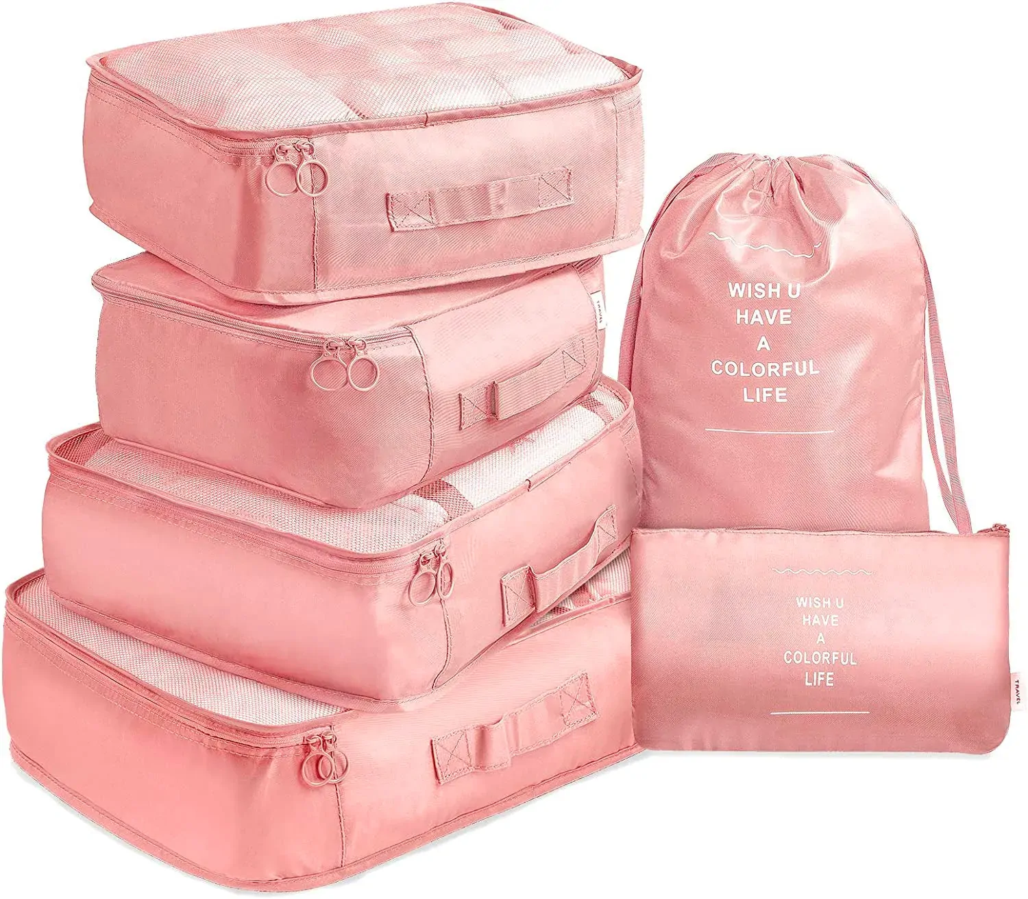 6 Pcs Waterproof Compression Packing Cubes Large Travel Luggage Organizer Storage (Pink) 6 Pcs Waterproof Compression Packing Cubes Large Travel Luggage Organizer Storage (Pink)