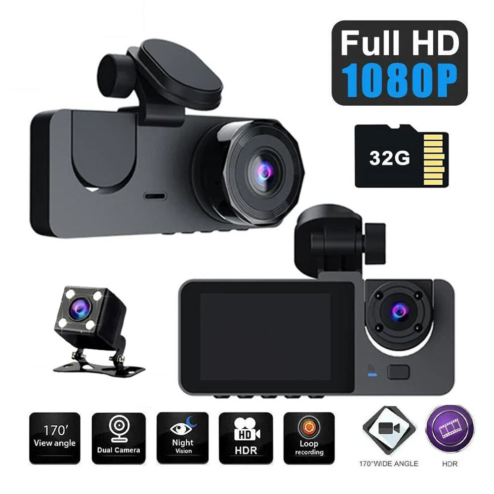 3 Channel Car DVR HD 1080P Vehicle Dash Cam Three Way Camera DVRs Recorder with 32 GB Card 3 Channel Car DVR HD 1080P Vehicle Dash Cam Three Way Camera DVRs Recorder with 32 GB Card