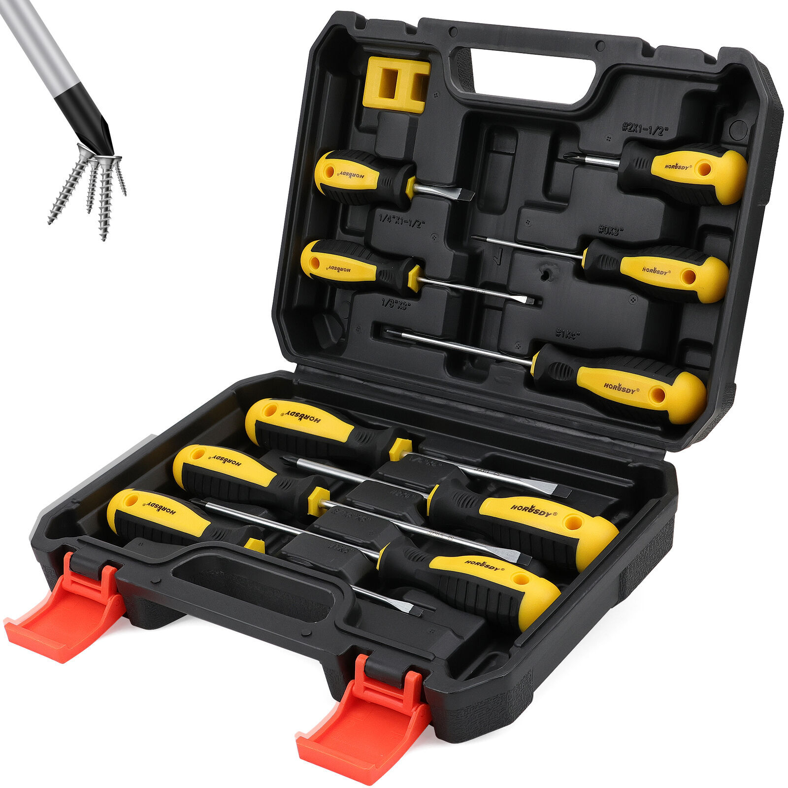 11-Pieces Magnetic Screwdriver Set with Case Magnetizer Demagnetizer Flat Head 11-Pieces Magnetic Screwdriver Set with Case Magnetizer Demagnetizer Flat Head