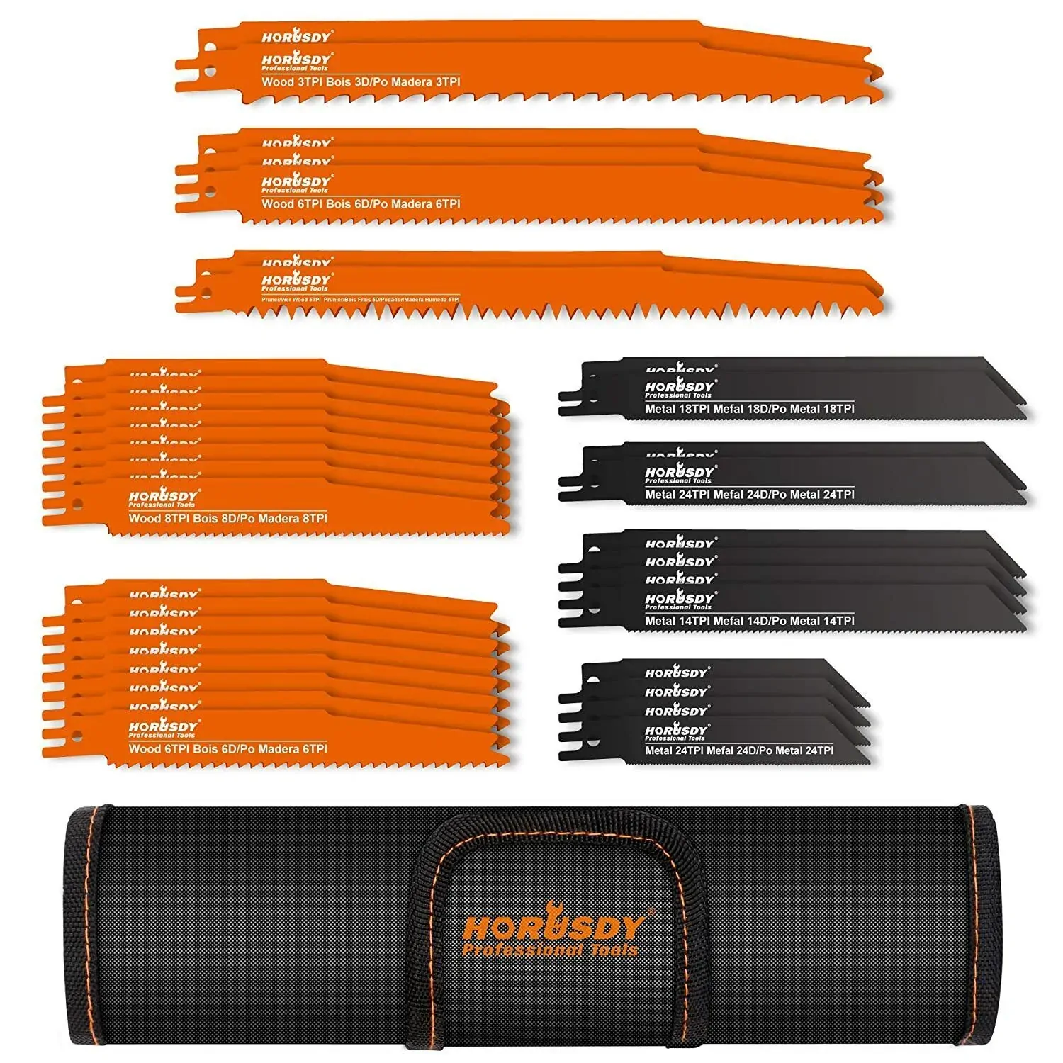 34-Piece Reciprocating Saw Blade Set Wood and Metal Cutting Blades with Storage Pouch 34-Piece Reciprocating Saw Blade Set Wood and Metal Cutting Blades with Storage Pouch