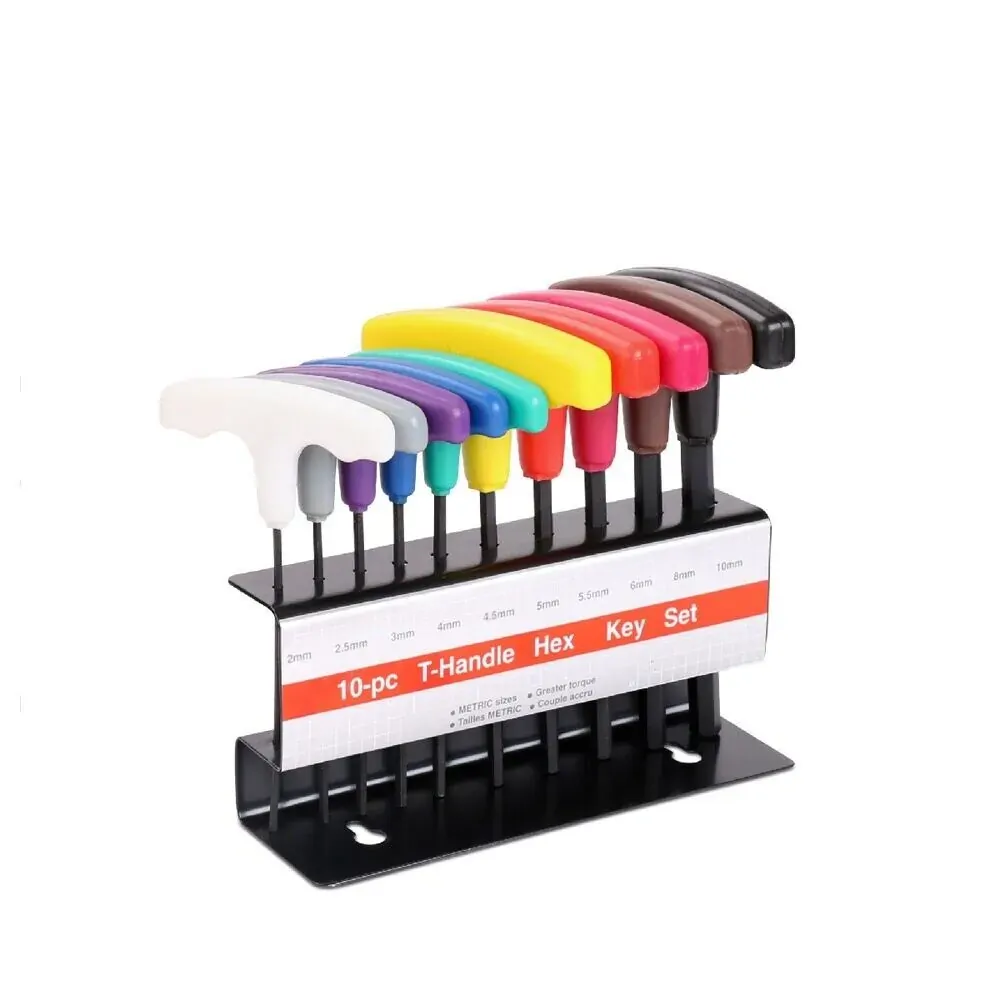 10-Piece T-Handle Hex Key Set, Allen Wrench SAE/Imperial Sizes 3/32"-3/8", Heat-Treated Steel with Color-Code Organizer Stand 10-Piece T-Handle Hex Key Set, Allen Wrench SAE/Imperial Sizes 3/32"-3/8", Heat-Treated Steel with Color-Code Organizer Stand